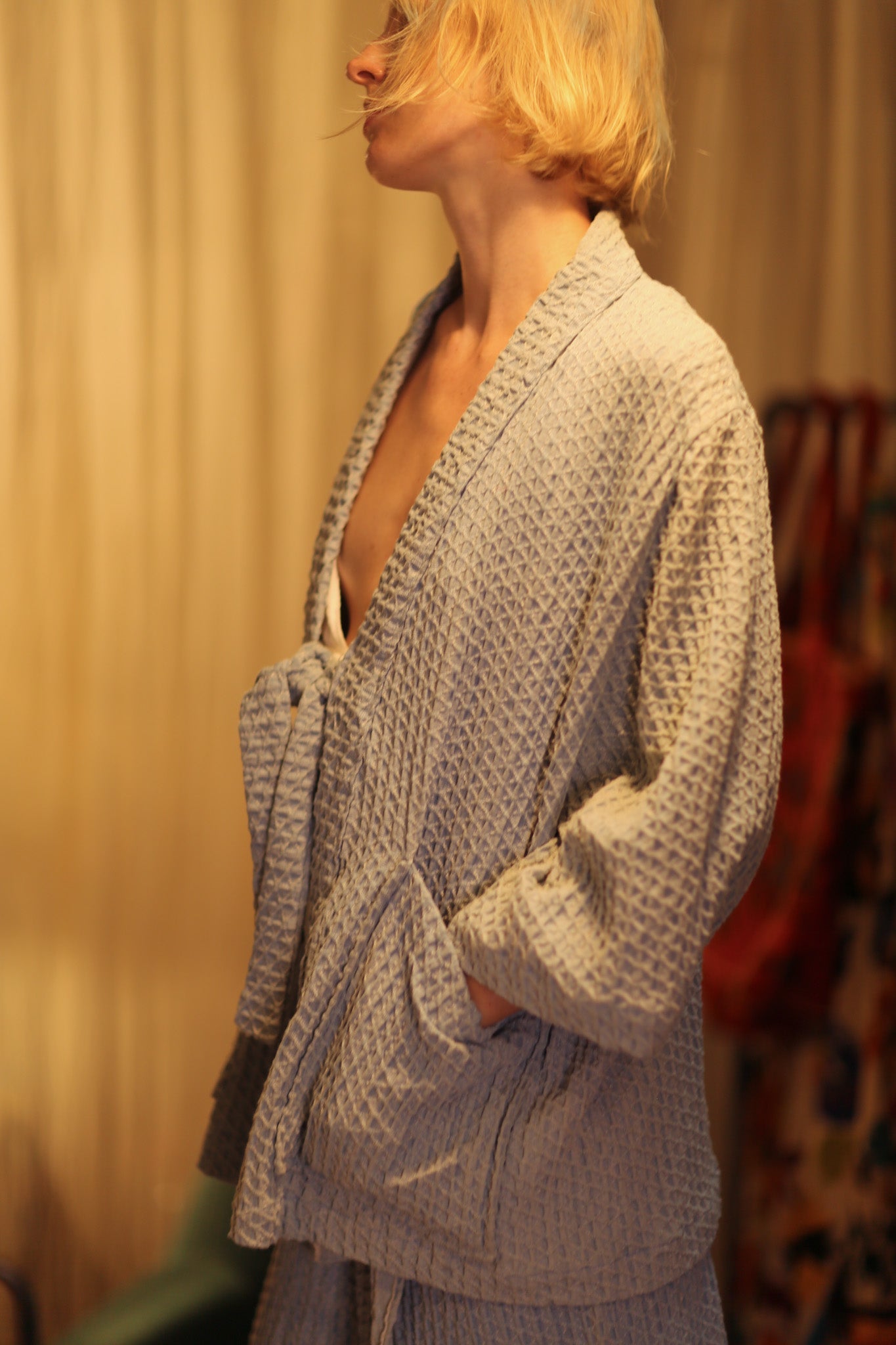 RONNIE PATTERNED SOFT DENIM SHORT KIMONO - BANGKOK TAILOR CLOTHING STORE - HANDMADE CLOTHING