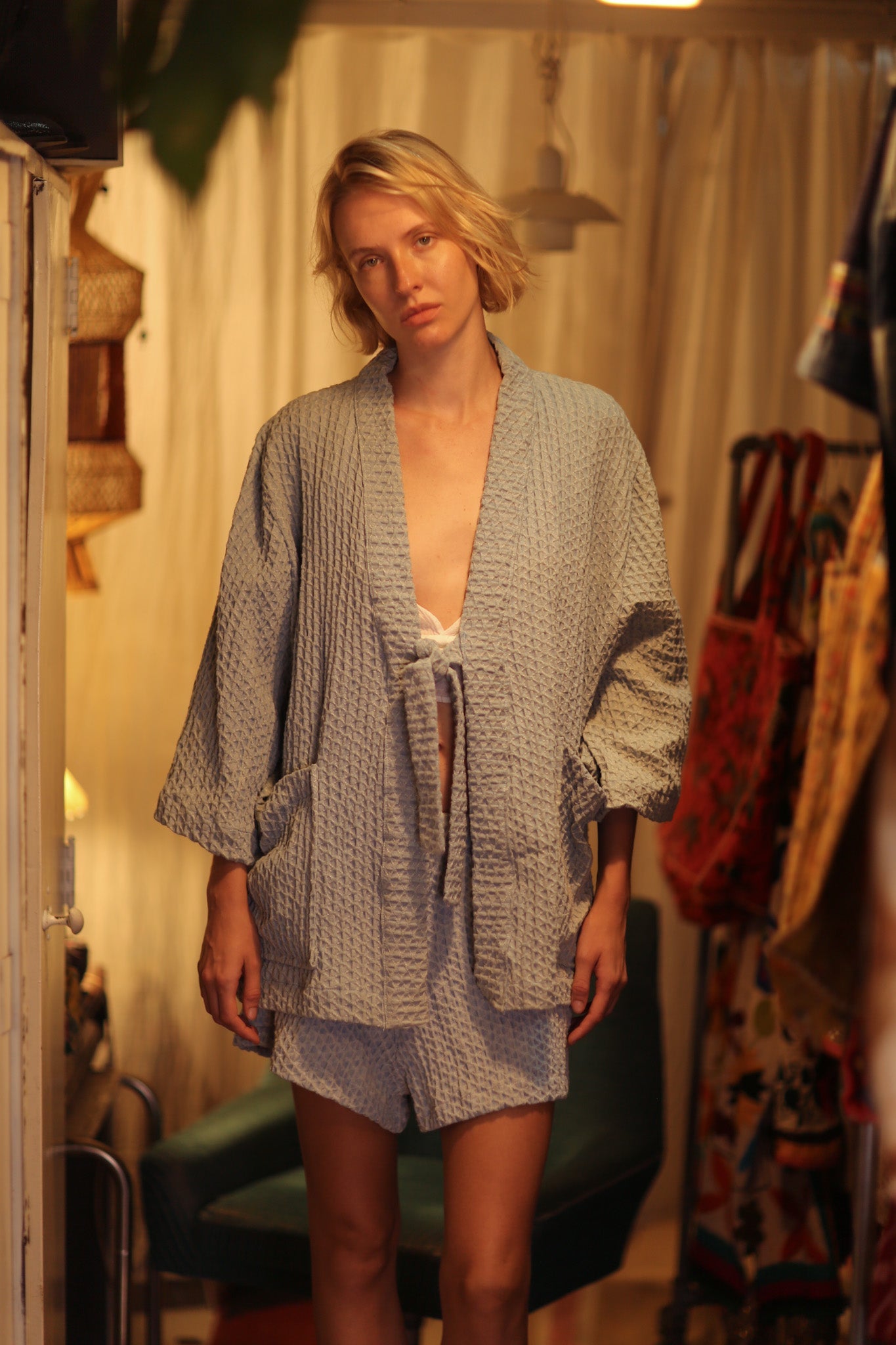 RONNIE PATTERNED SOFT DENIM SHORT KIMONO - BANGKOK TAILOR CLOTHING STORE - HANDMADE CLOTHING