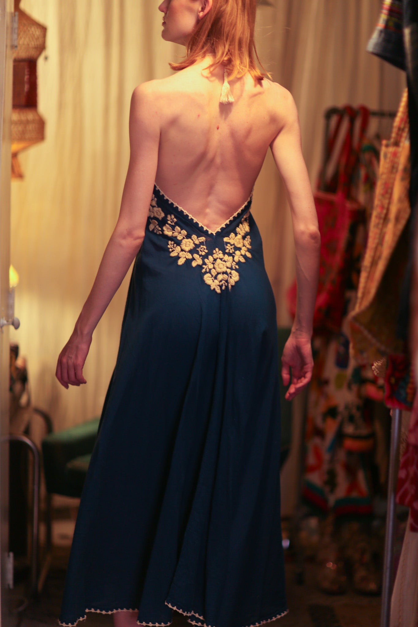 ROSE EMBROIDERED COTTON DRESS - BANGKOK TAILOR CLOTHING STORE - HANDMADE CLOTHING