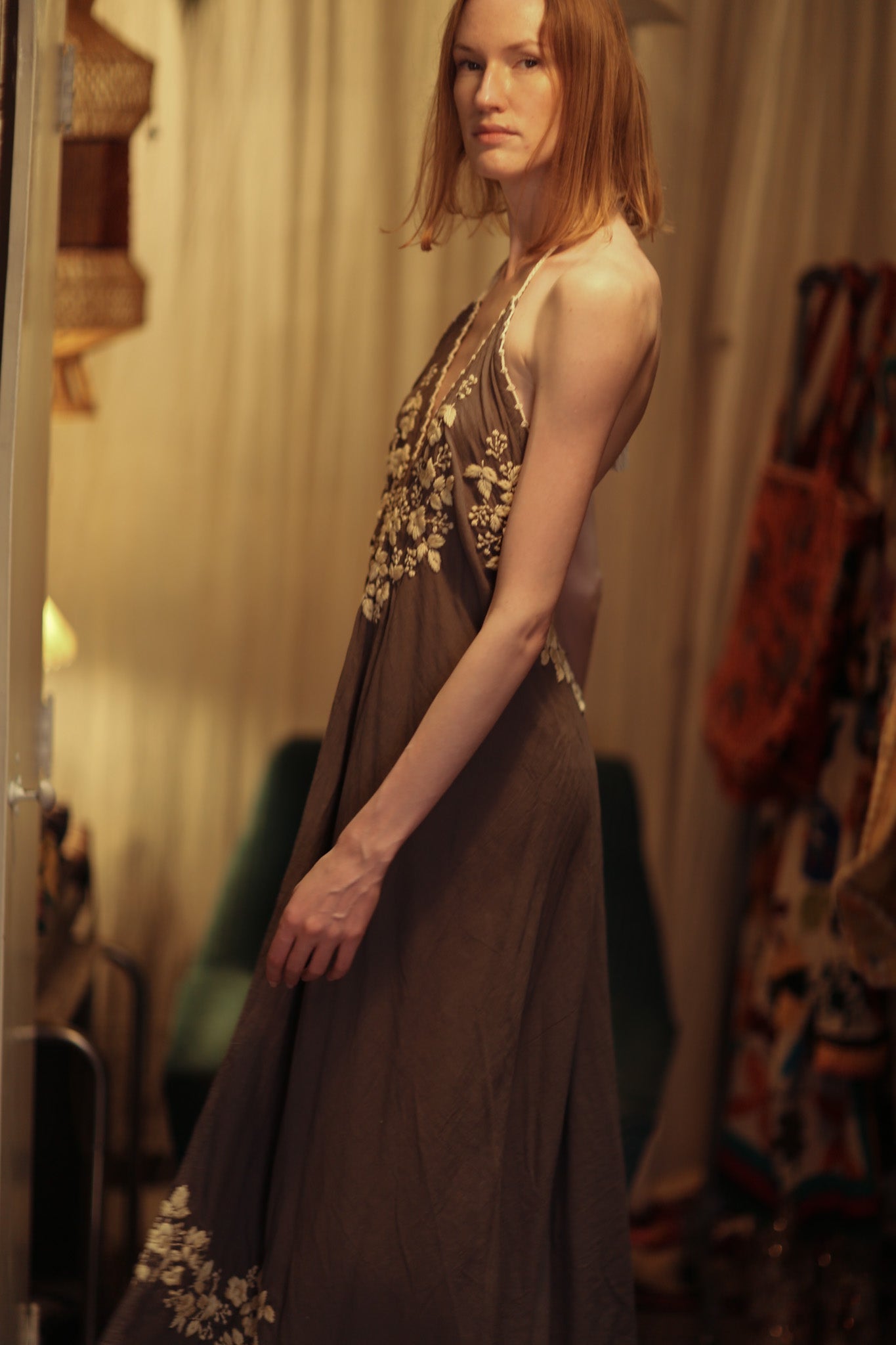 ROSE EMBROIDERED COTTON DRESS - BANGKOK TAILOR CLOTHING STORE - HANDMADE CLOTHING