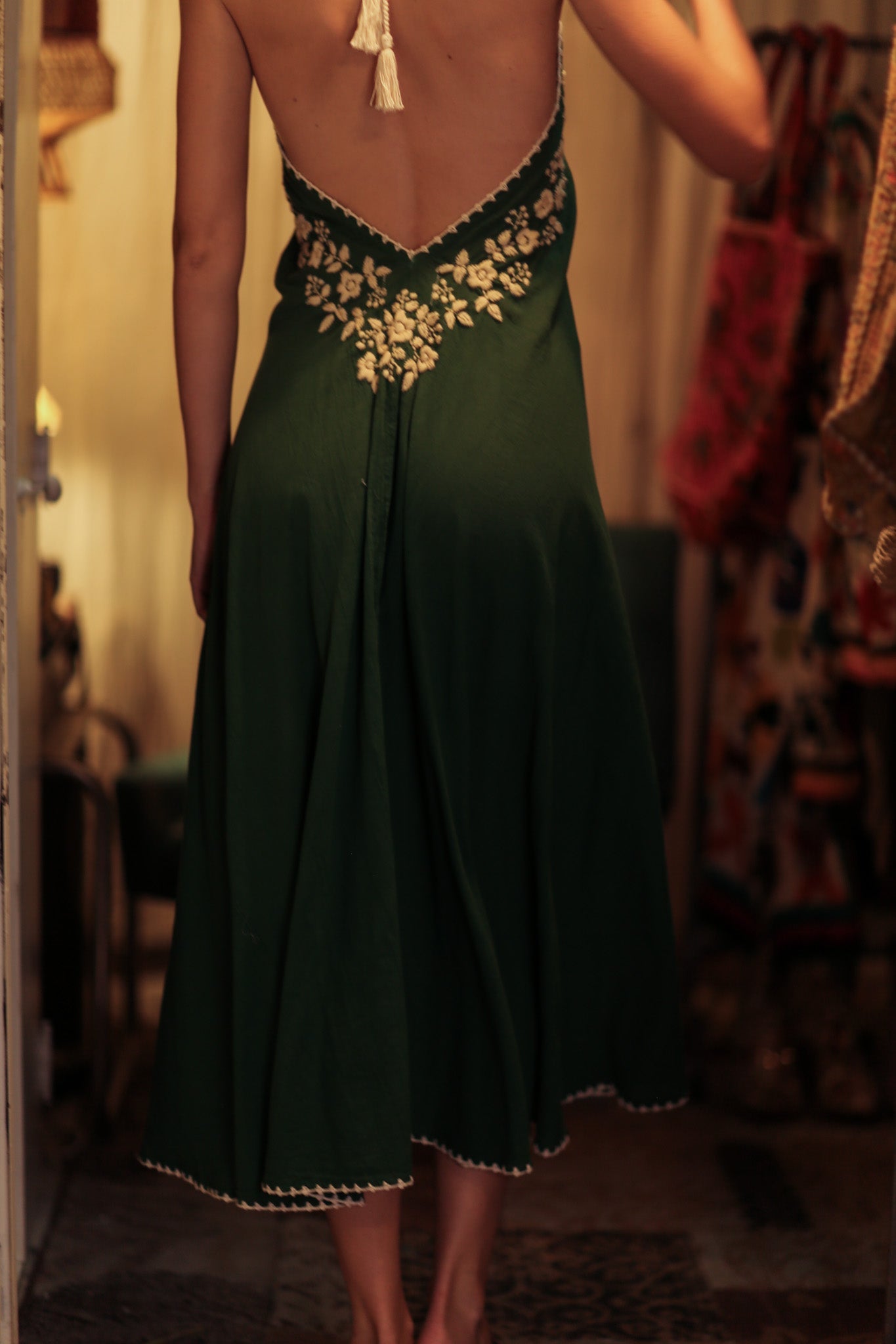 ROSE EMBROIDERED COTTON DRESS - BANGKOK TAILOR CLOTHING STORE - HANDMADE CLOTHING