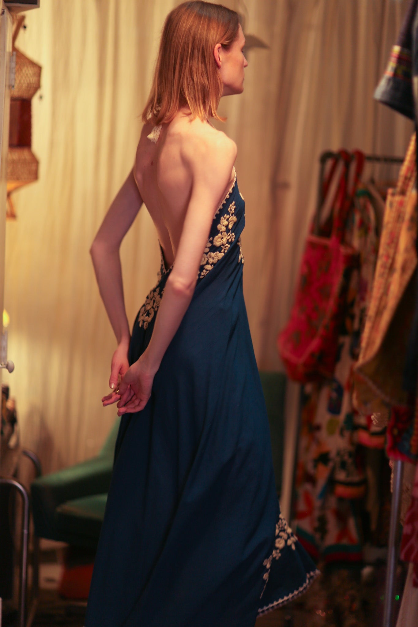 ROSE EMBROIDERED COTTON DRESS - BANGKOK TAILOR CLOTHING STORE - HANDMADE CLOTHING