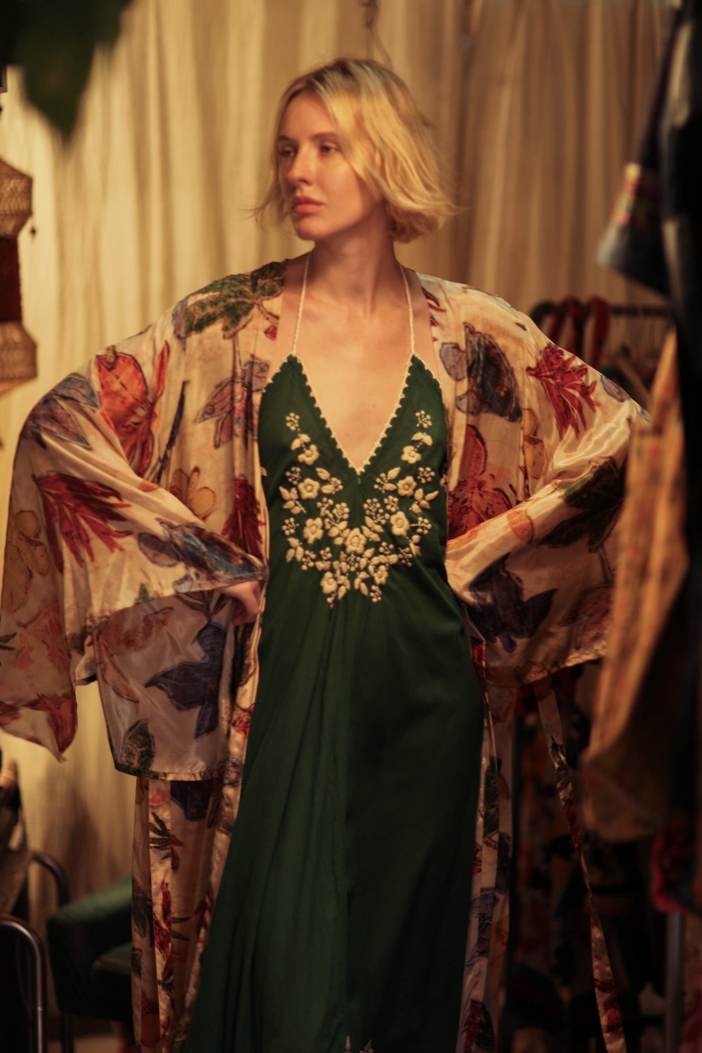 ROSE EMBROIDERED COTTON DRESS - BANGKOK TAILOR CLOTHING STORE - HANDMADE CLOTHING