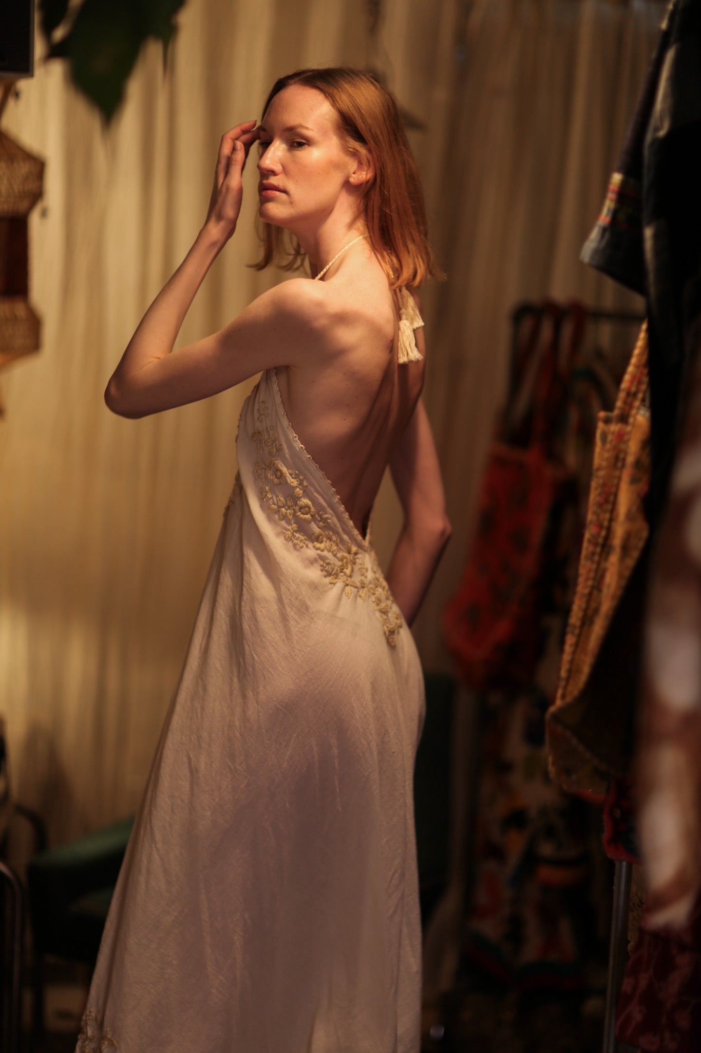 ROSE EMBROIDERED COTTON DRESS - BANGKOK TAILOR CLOTHING STORE - HANDMADE CLOTHING