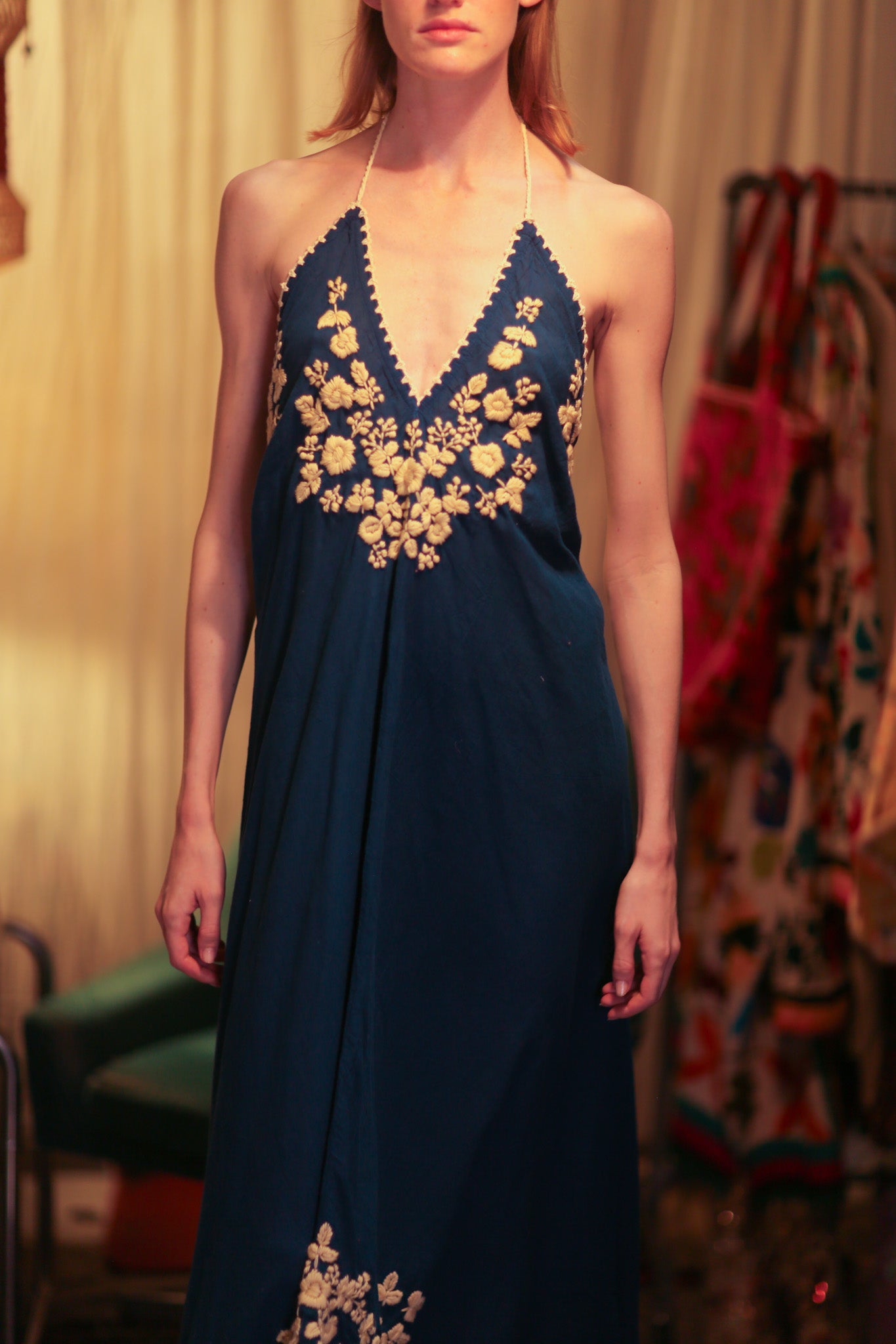 ROSE EMBROIDERED COTTON DRESS - BANGKOK TAILOR CLOTHING STORE - HANDMADE CLOTHING