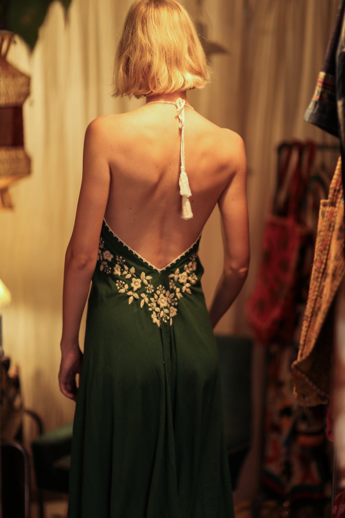 ROSE EMBROIDERED COTTON DRESS - BANGKOK TAILOR CLOTHING STORE - HANDMADE CLOTHING