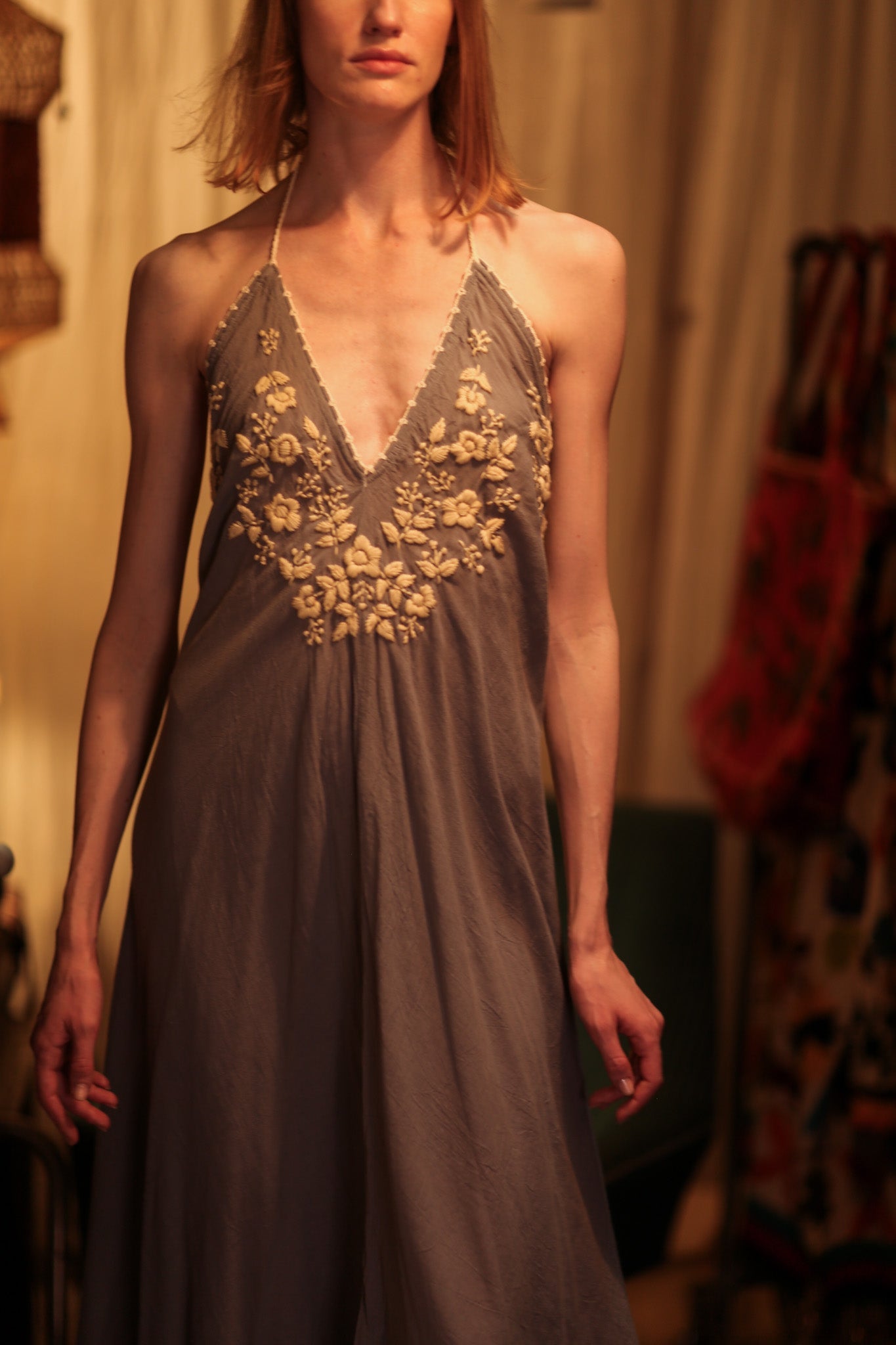 ROSE EMBROIDERED COTTON DRESS - BANGKOK TAILOR CLOTHING STORE - HANDMADE CLOTHING