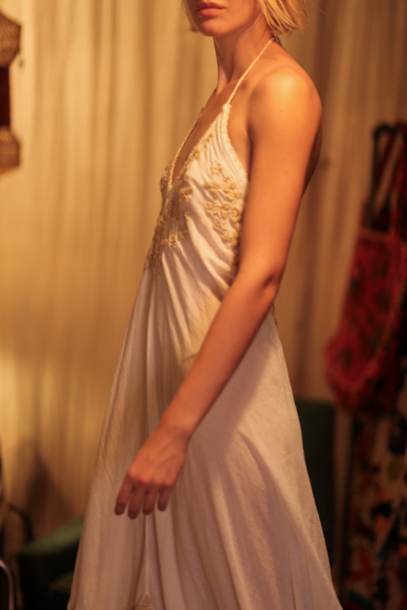 ROSE EMBROIDERED COTTON DRESS - BANGKOK TAILOR CLOTHING STORE - HANDMADE CLOTHING