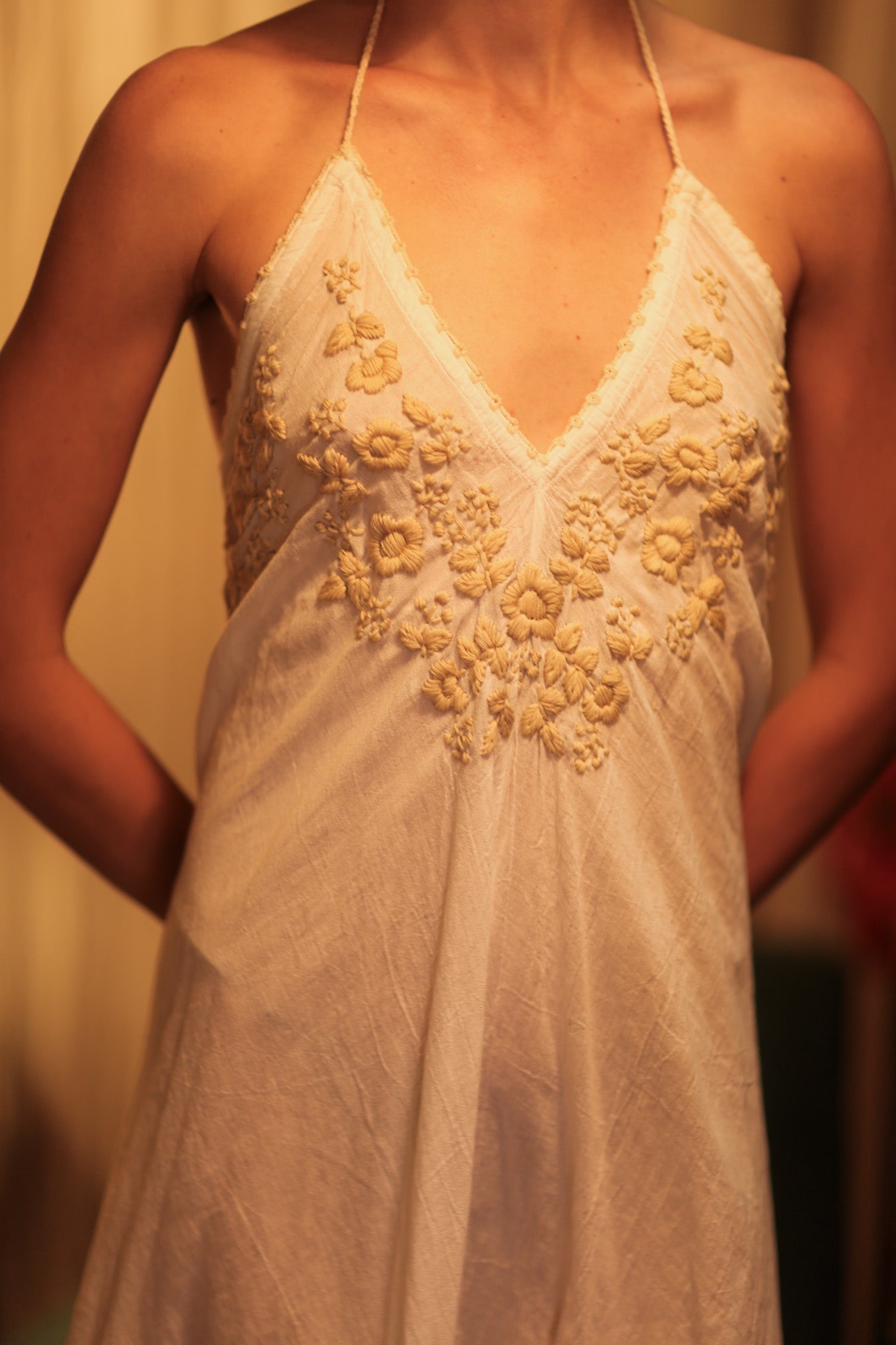 ROSE EMBROIDERED COTTON DRESS - BANGKOK TAILOR CLOTHING STORE - HANDMADE CLOTHING