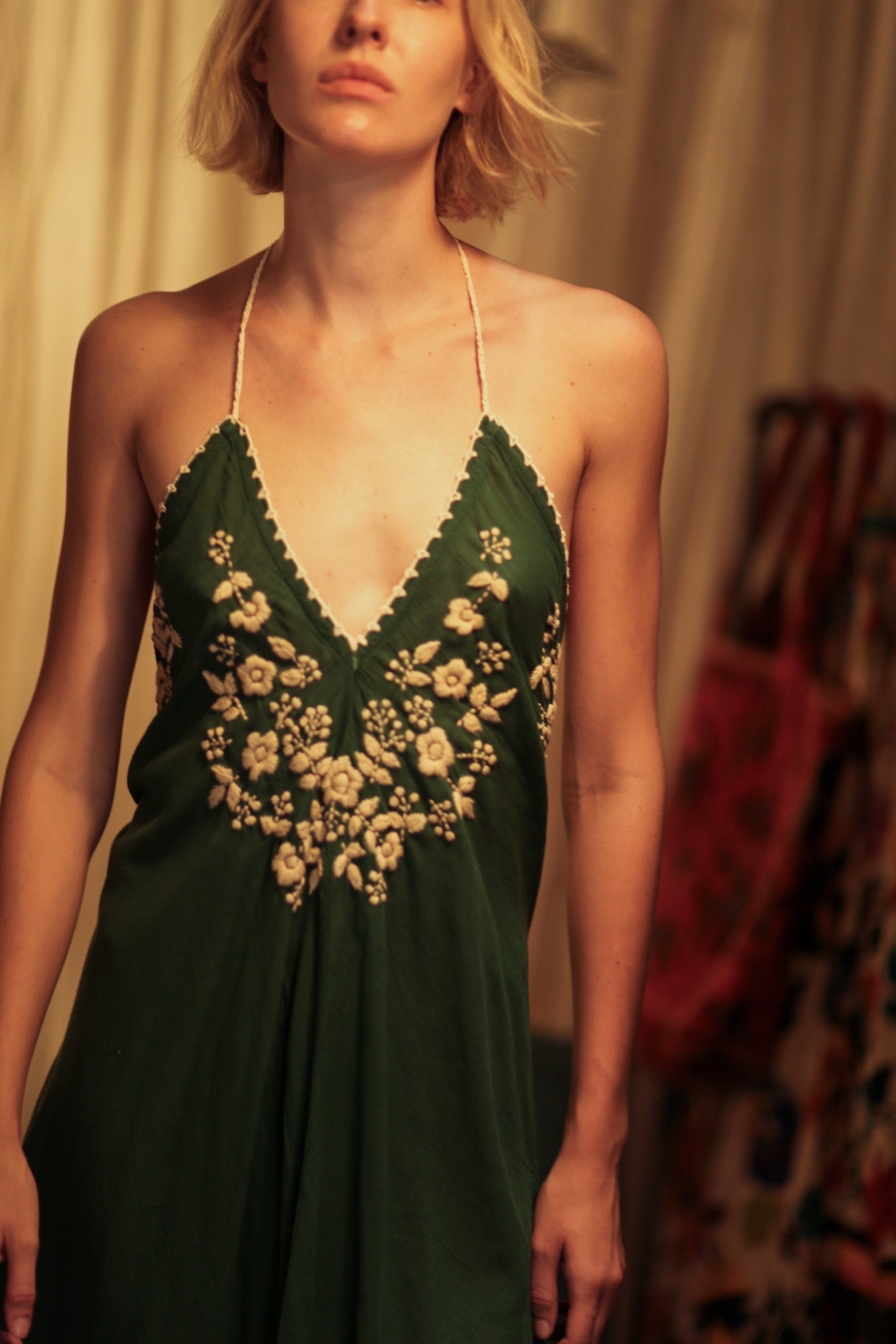 ROSE EMBROIDERED COTTON DRESS - BANGKOK TAILOR CLOTHING STORE - HANDMADE CLOTHING