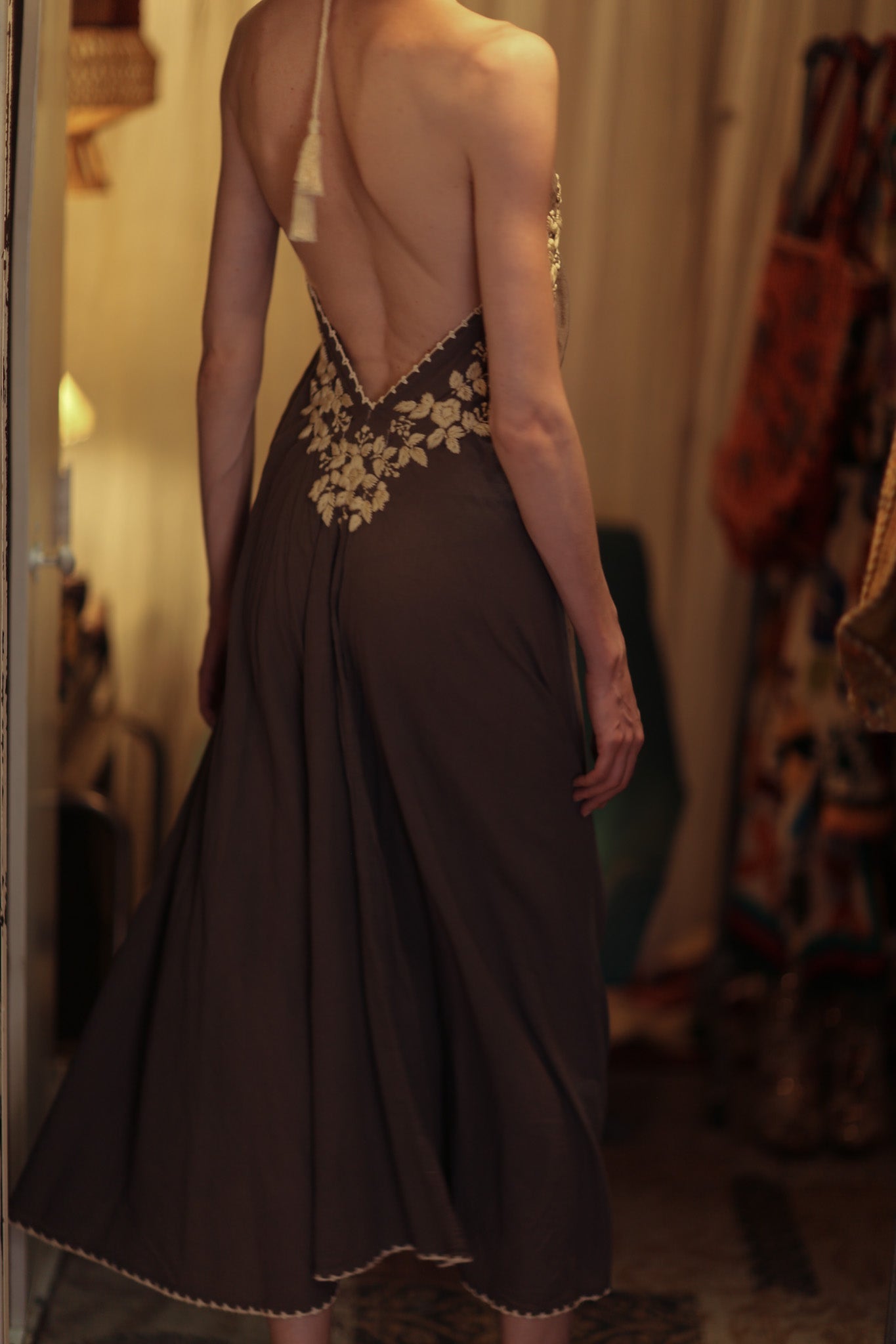 ROSE EMBROIDERED COTTON DRESS - BANGKOK TAILOR CLOTHING STORE - HANDMADE CLOTHING