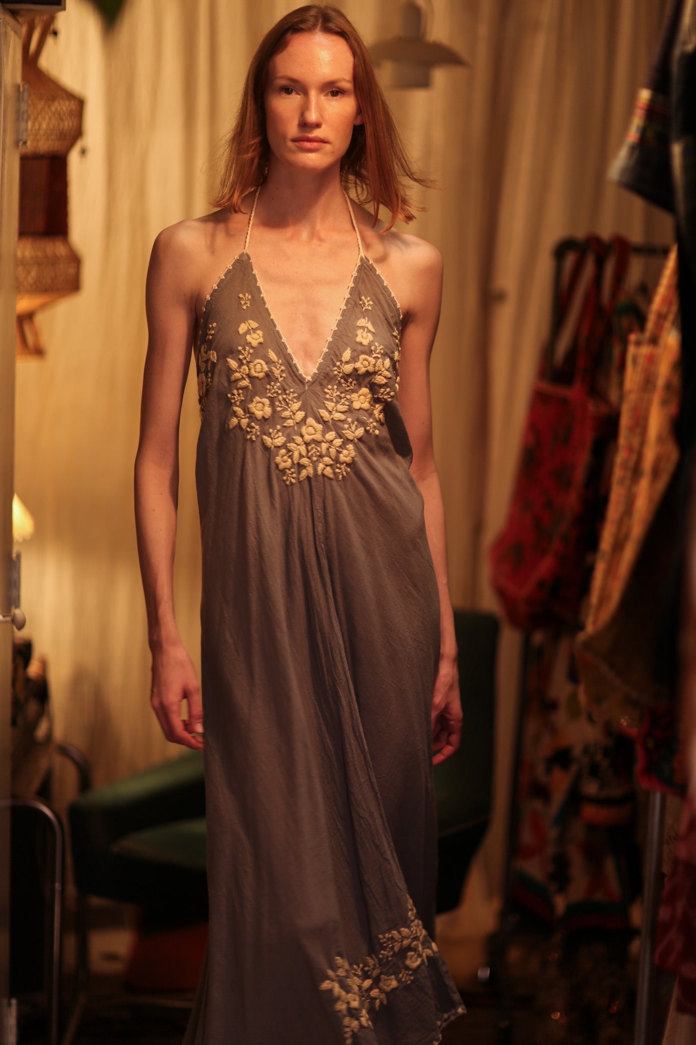 ROSE EMBROIDERED COTTON DRESS - BANGKOK TAILOR CLOTHING STORE - HANDMADE CLOTHING