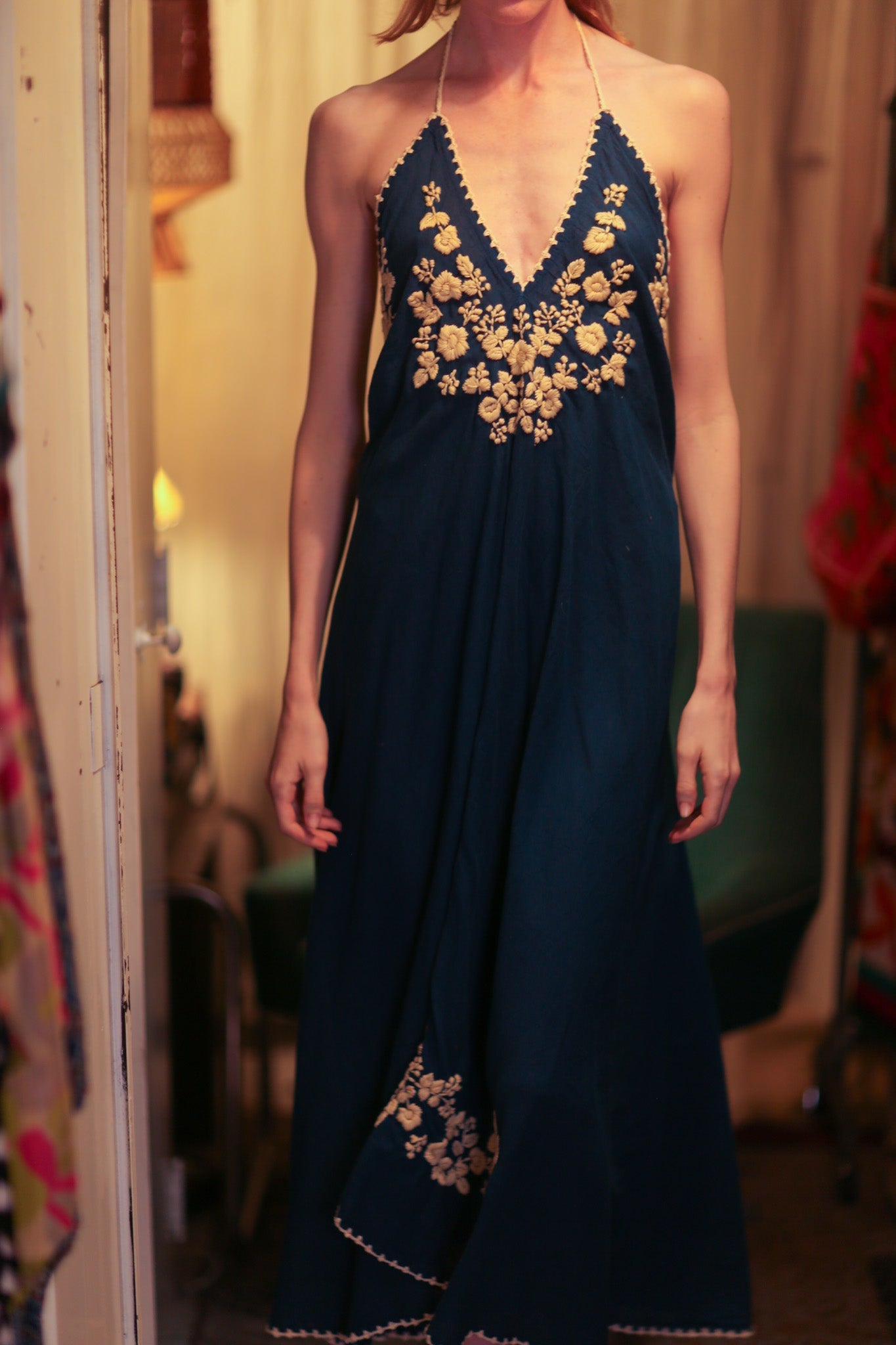 ROSE EMBROIDERED COTTON DRESS - BANGKOK TAILOR CLOTHING STORE - HANDMADE CLOTHING