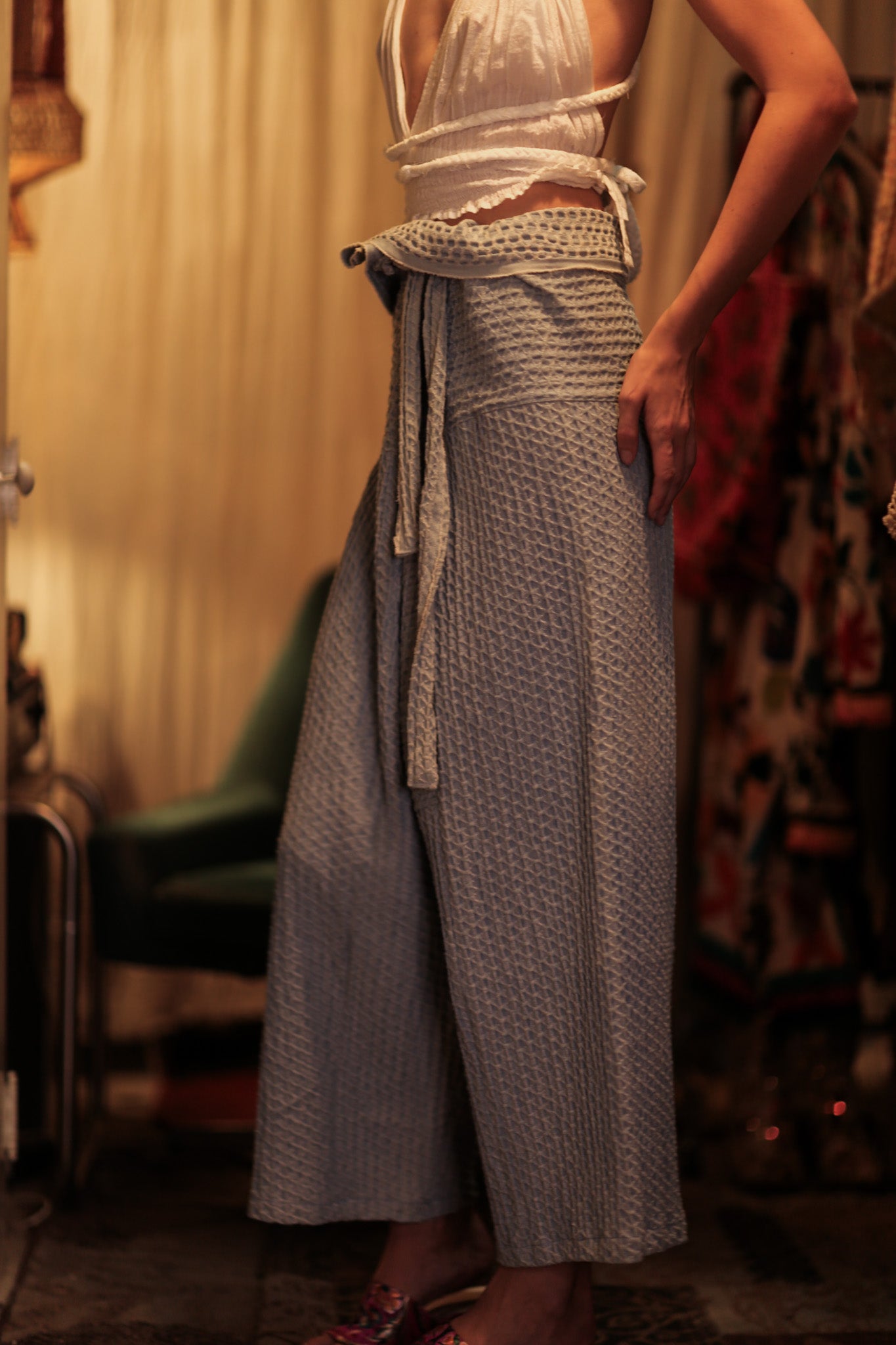SAMIA PATTERNED SOFT DENIM FISHERMAN TROUSERS - BANGKOK TAILOR CLOTHING STORE - HANDMADE CLOTHING