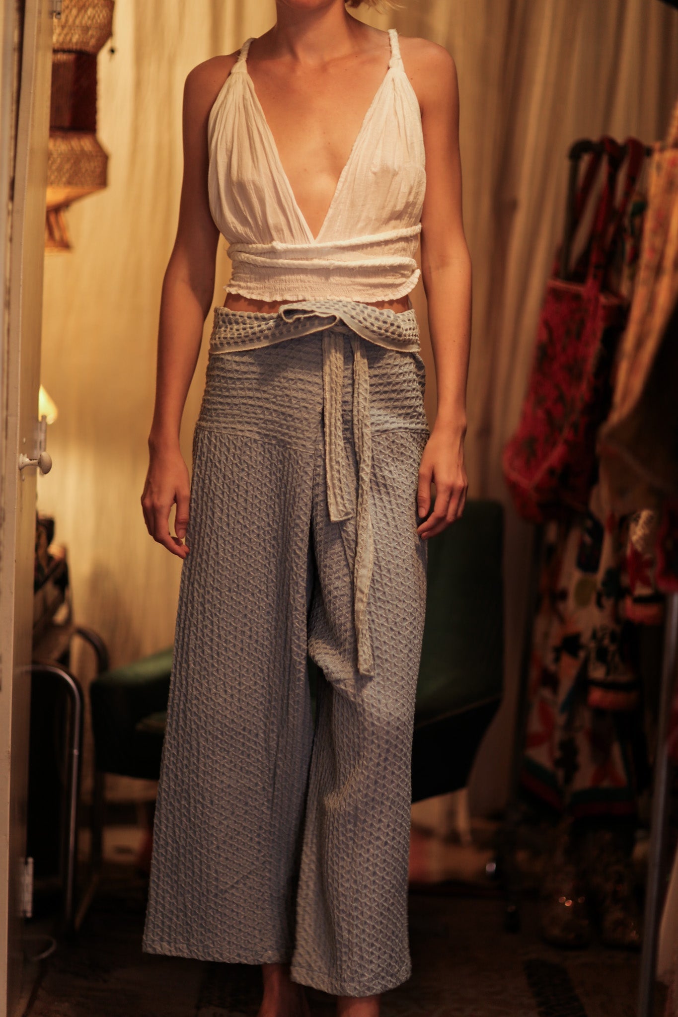 SAMIA PATTERNED SOFT DENIM FISHERMAN TROUSERS - BANGKOK TAILOR CLOTHING STORE - HANDMADE CLOTHING