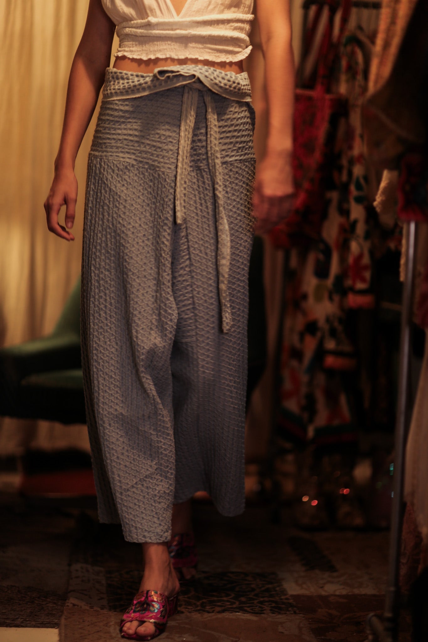 SAMIA PATTERNED SOFT DENIM FISHERMAN TROUSERS - BANGKOK TAILOR CLOTHING STORE - HANDMADE CLOTHING