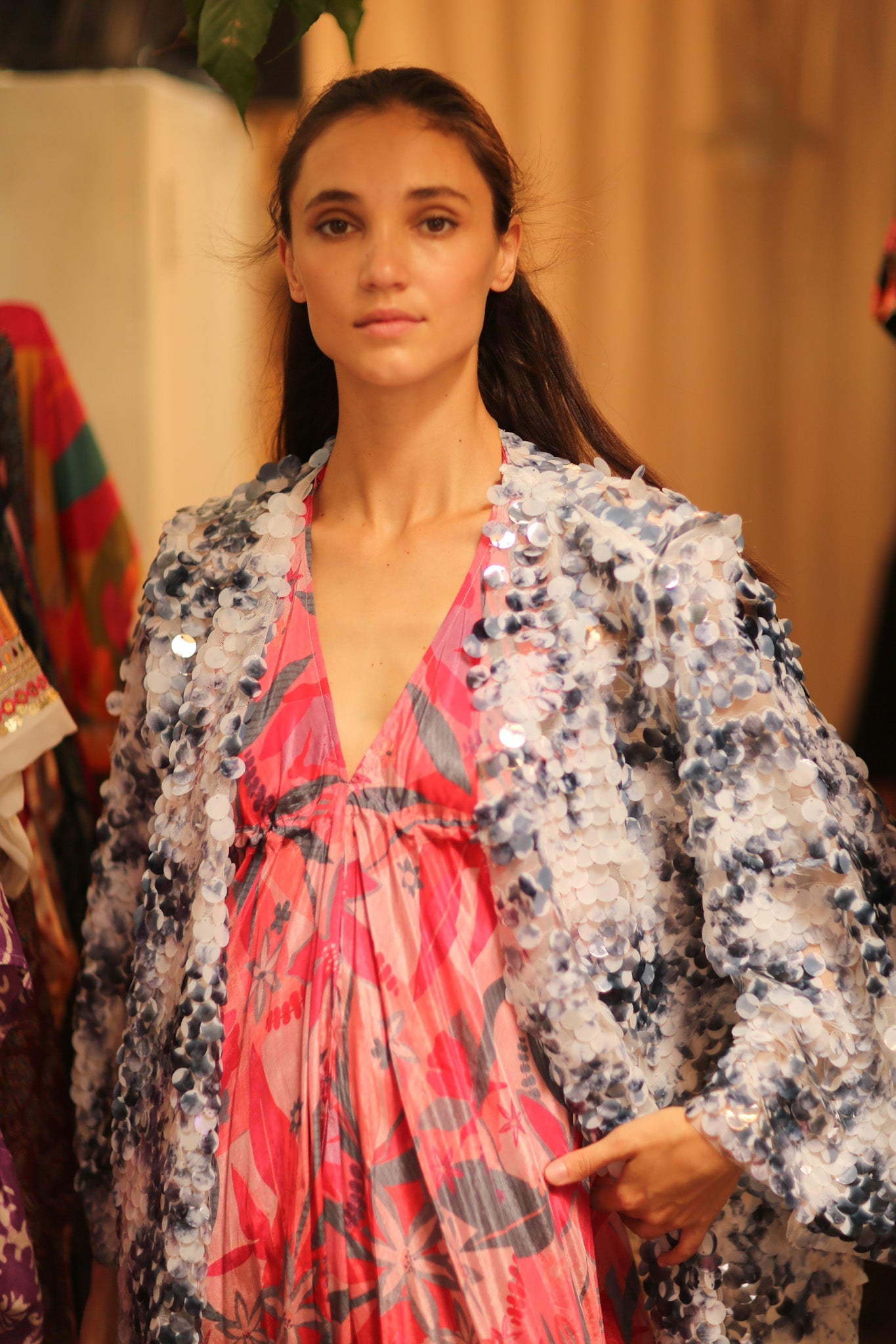 SEQUIN EMBROIDERED SHORT GLITTER KIMONO OLIVES - BANGKOK TAILOR CLOTHING STORE - HANDMADE CLOTHING