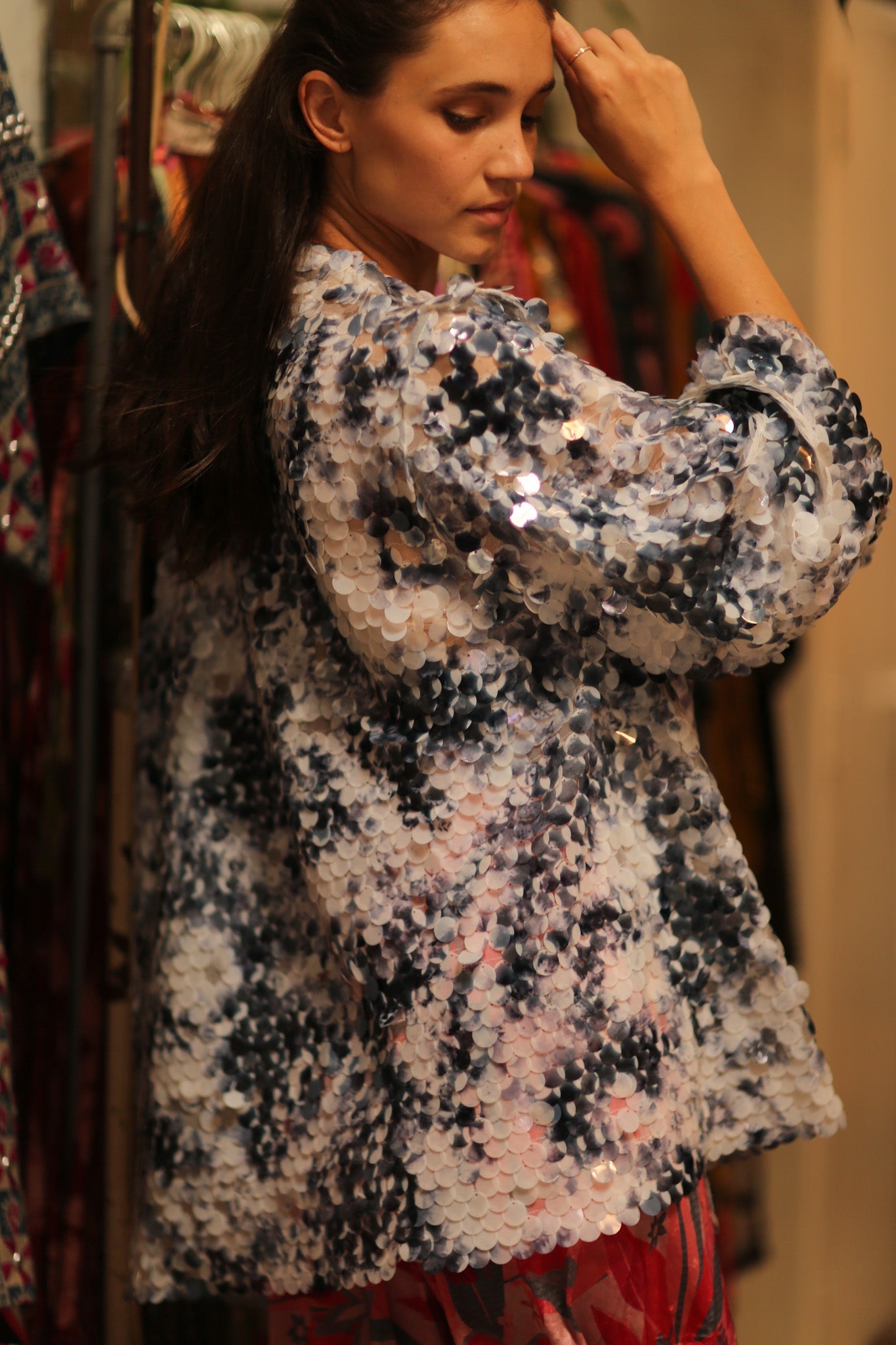 SEQUIN EMBROIDERED SHORT GLITTER KIMONO OLIVES - BANGKOK TAILOR CLOTHING STORE - HANDMADE CLOTHING