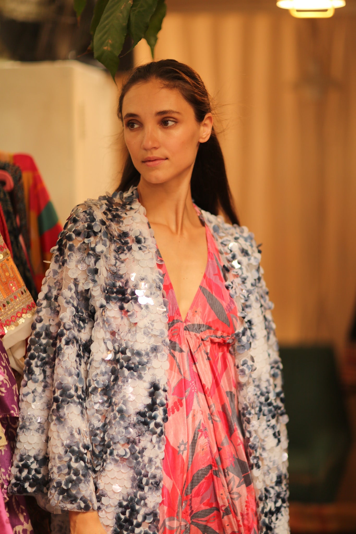 SEQUIN EMBROIDERED SHORT GLITTER KIMONO OLIVES - BANGKOK TAILOR CLOTHING STORE - HANDMADE CLOTHING