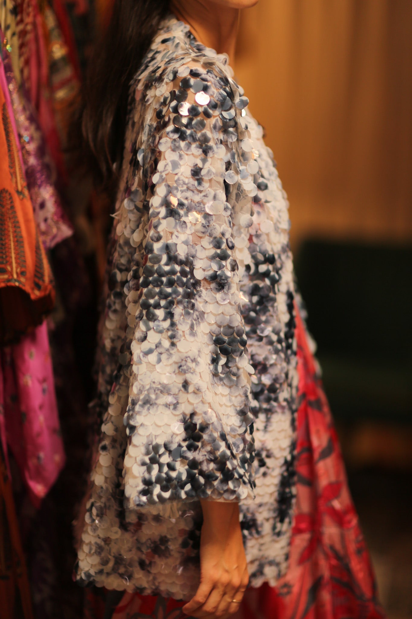 SEQUIN EMBROIDERED SHORT GLITTER KIMONO OLIVES - BANGKOK TAILOR CLOTHING STORE - HANDMADE CLOTHING