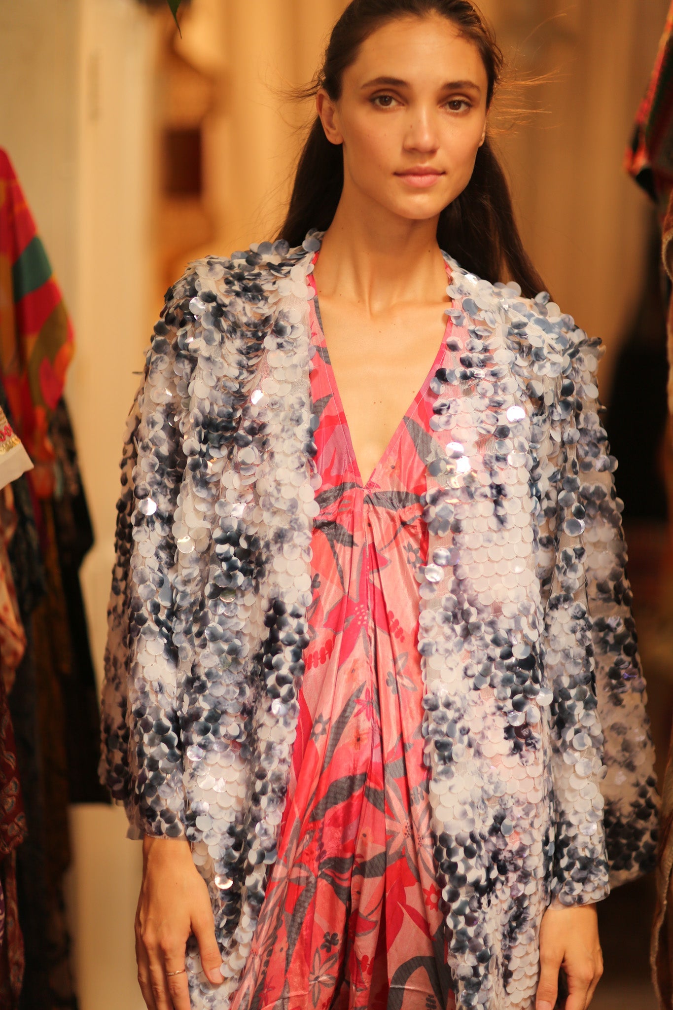 SEQUIN EMBROIDERED SHORT GLITTER KIMONO OLIVES - BANGKOK TAILOR CLOTHING STORE - HANDMADE CLOTHING