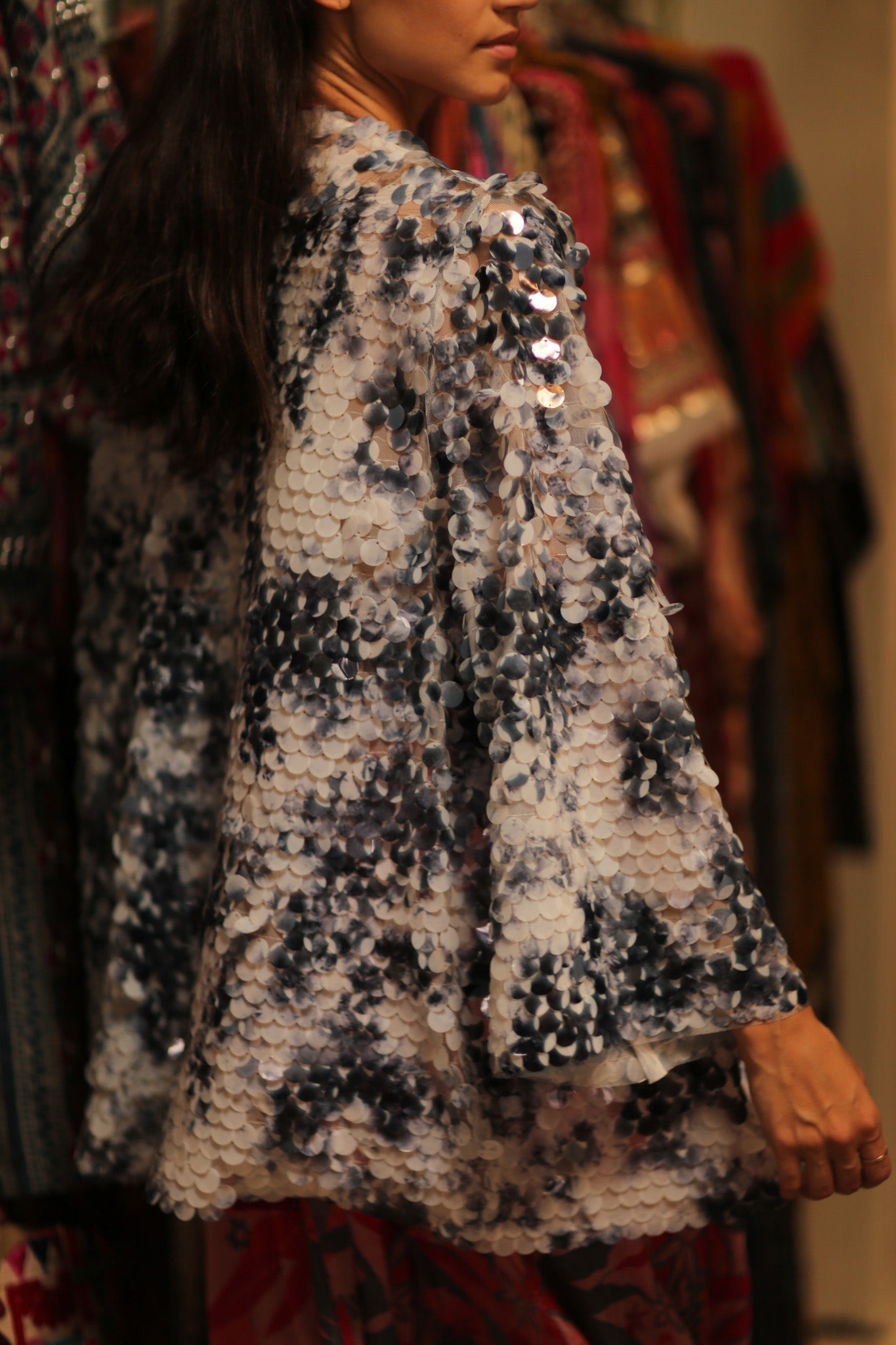 SEQUIN EMBROIDERED SHORT GLITTER KIMONO OLIVES - BANGKOK TAILOR CLOTHING STORE - HANDMADE CLOTHING