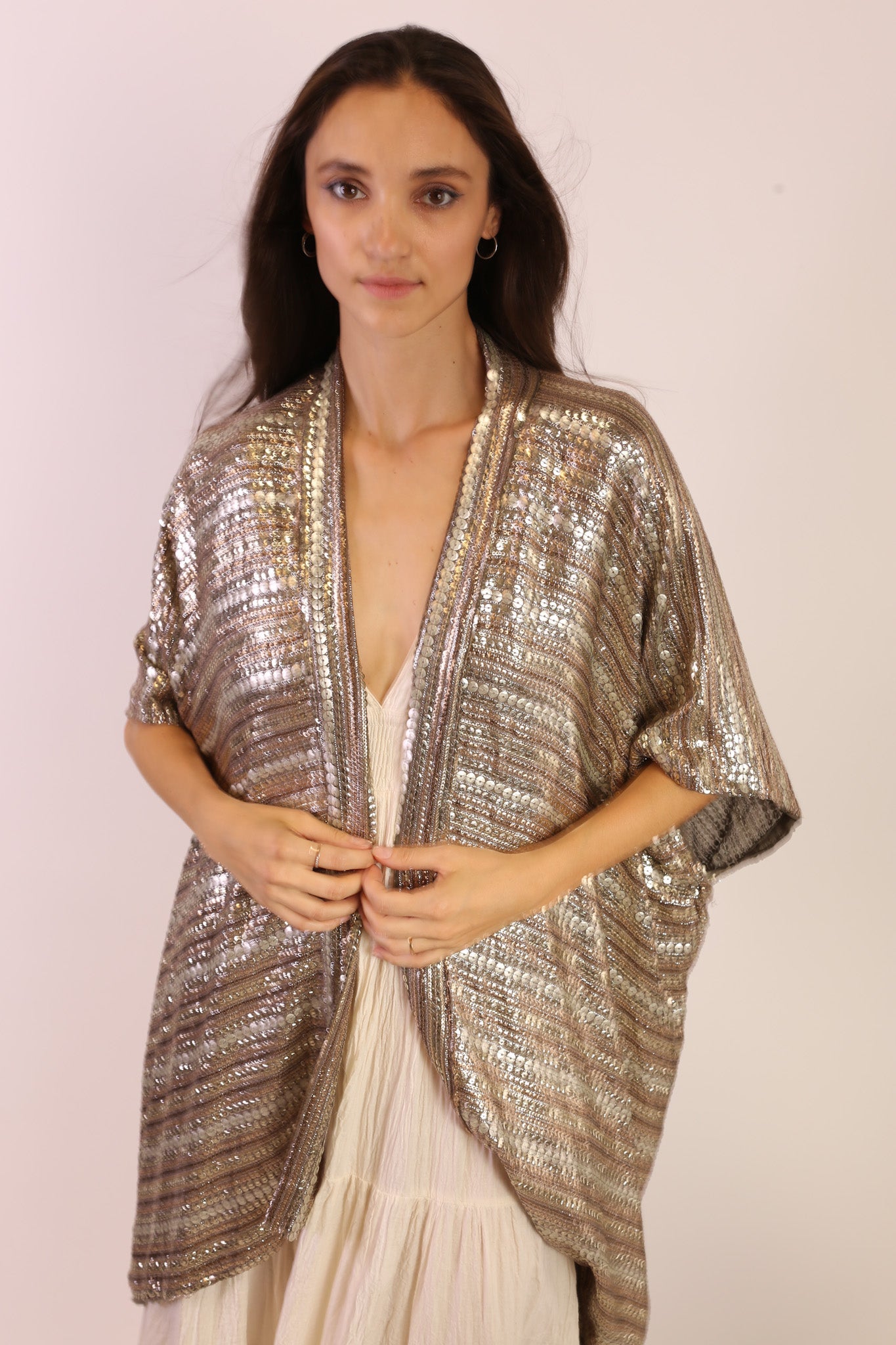 SEQUIN EMBROIDERED SHORT KIMONO MIDI - BANGKOK TAILOR CLOTHING STORE - HANDMADE CLOTHING