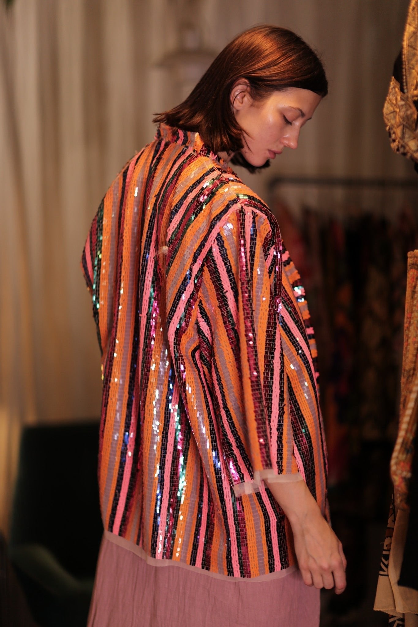 SEQUIN EMBROIDERED SHORT KIMONO UMRA - BANGKOK TAILOR CLOTHING STORE - HANDMADE CLOTHING