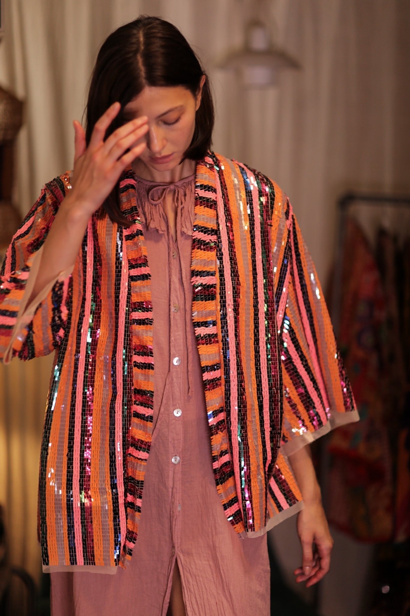 SEQUIN EMBROIDERED SHORT KIMONO UMRA - BANGKOK TAILOR CLOTHING STORE - HANDMADE CLOTHING