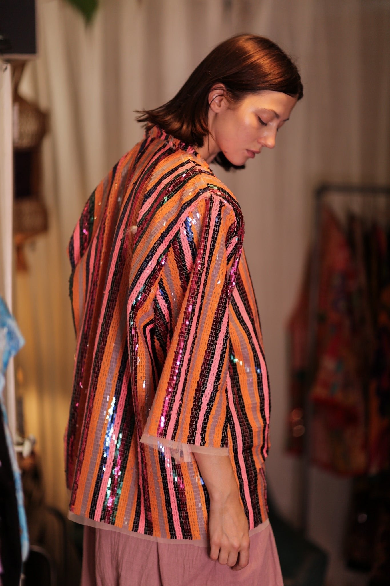 SEQUIN EMBROIDERED SHORT KIMONO UMRA - BANGKOK TAILOR CLOTHING STORE - HANDMADE CLOTHING