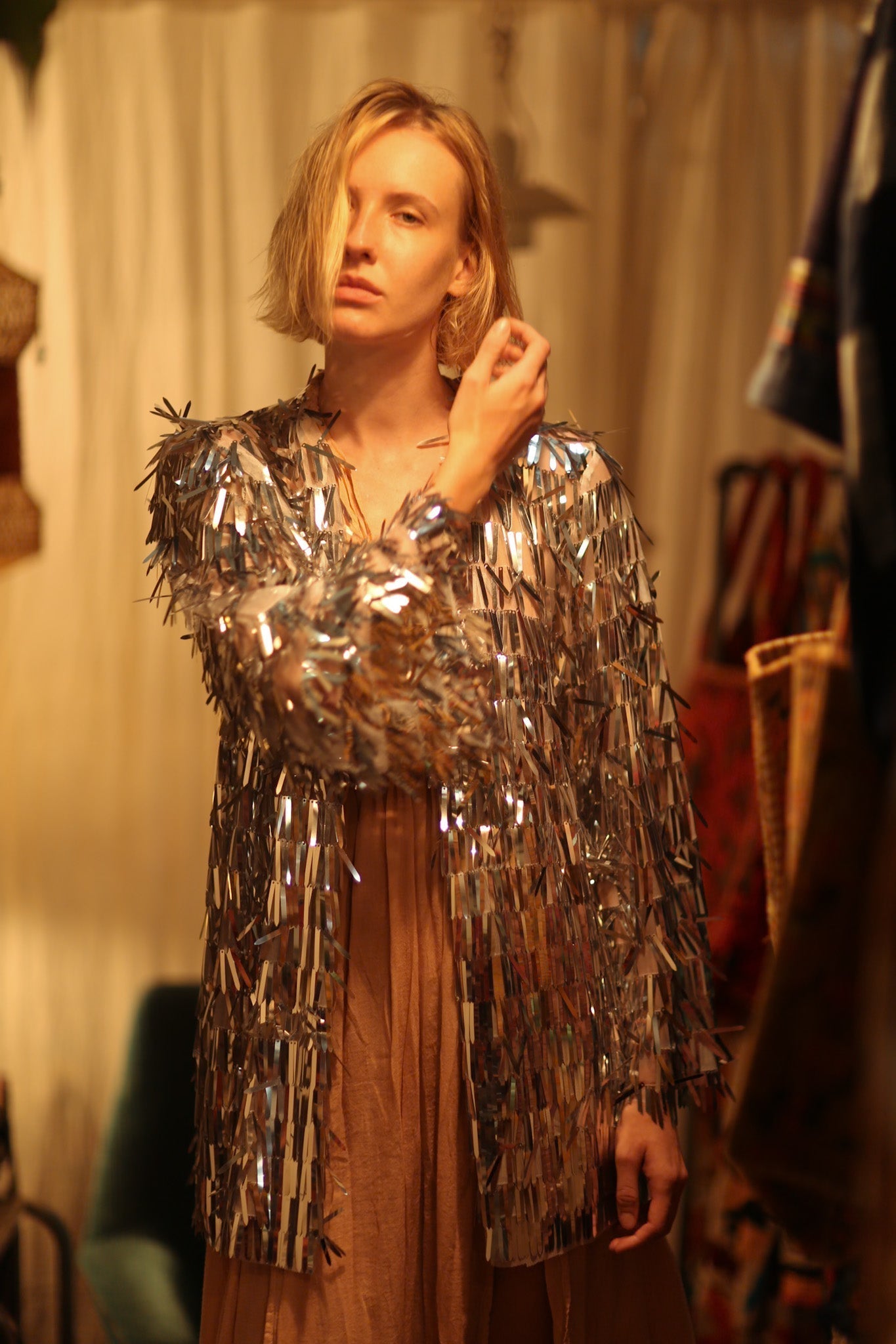 SEQUIN SILVER GLITTER KIMONO FRANKA - BANGKOK TAILOR CLOTHING STORE - HANDMADE CLOTHING