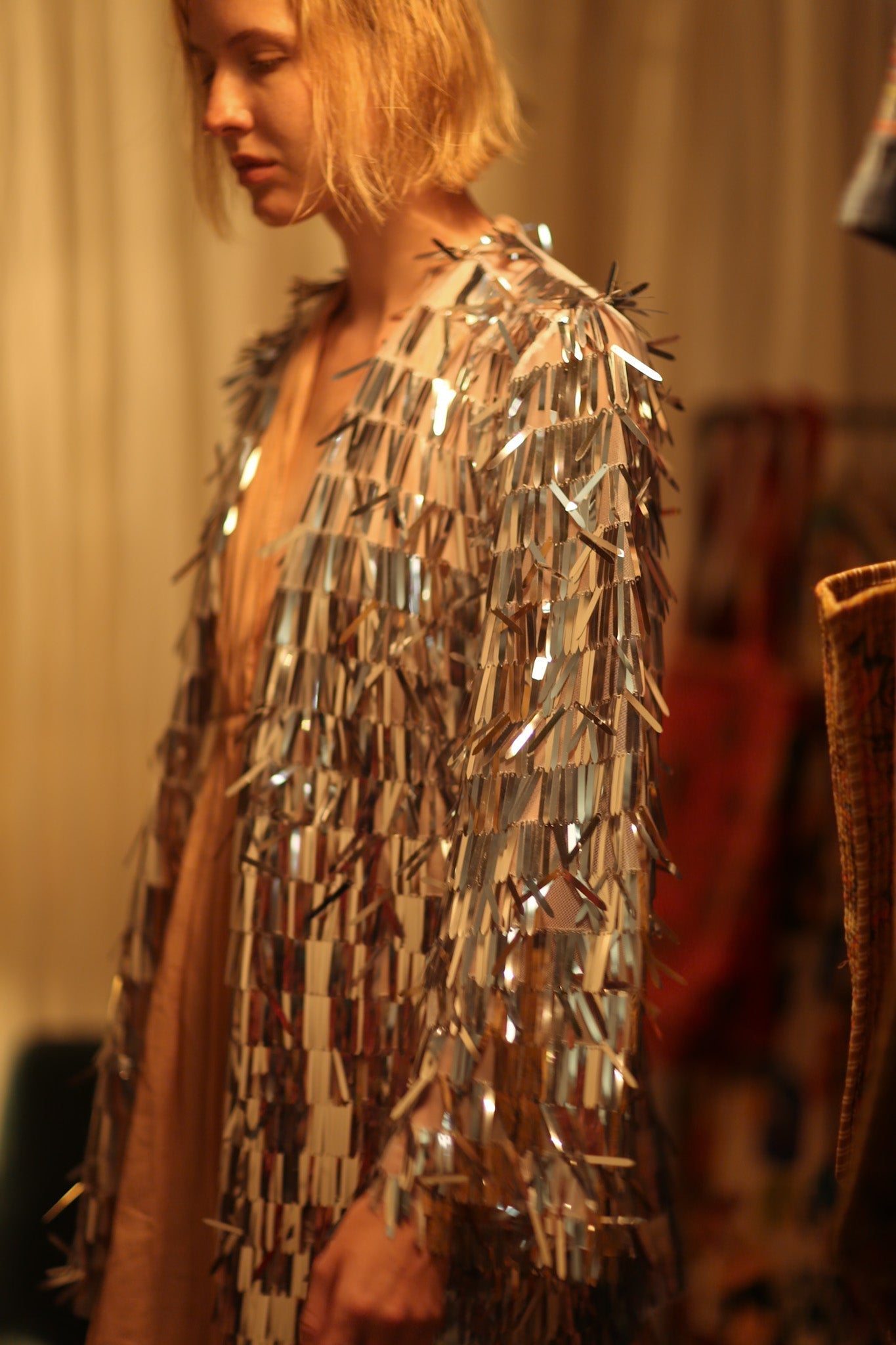 SEQUIN SILVER GLITTER KIMONO FRANKA - BANGKOK TAILOR CLOTHING STORE - HANDMADE CLOTHING