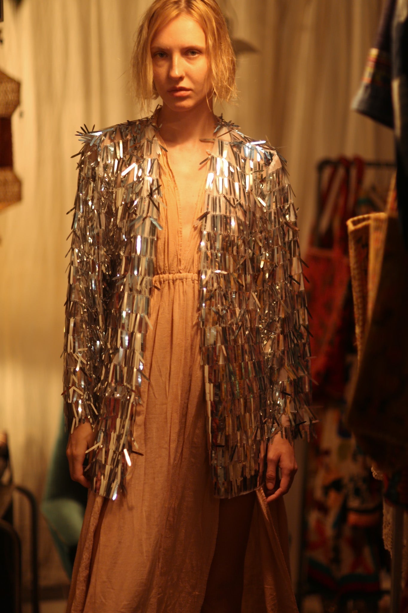 SEQUIN SILVER GLITTER KIMONO FRANKA - BANGKOK TAILOR CLOTHING STORE - HANDMADE CLOTHING