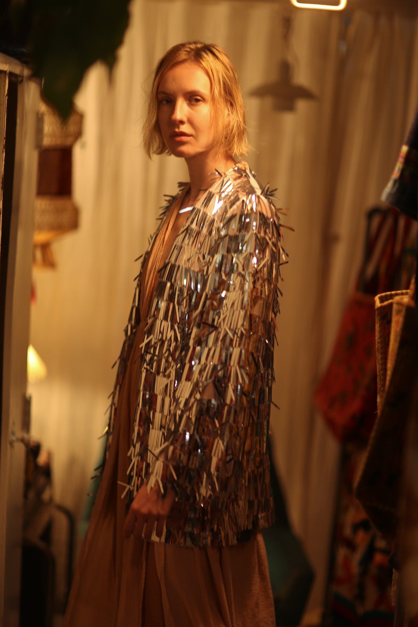 SEQUIN SILVER GLITTER KIMONO FRANKA - BANGKOK TAILOR CLOTHING STORE - HANDMADE CLOTHING