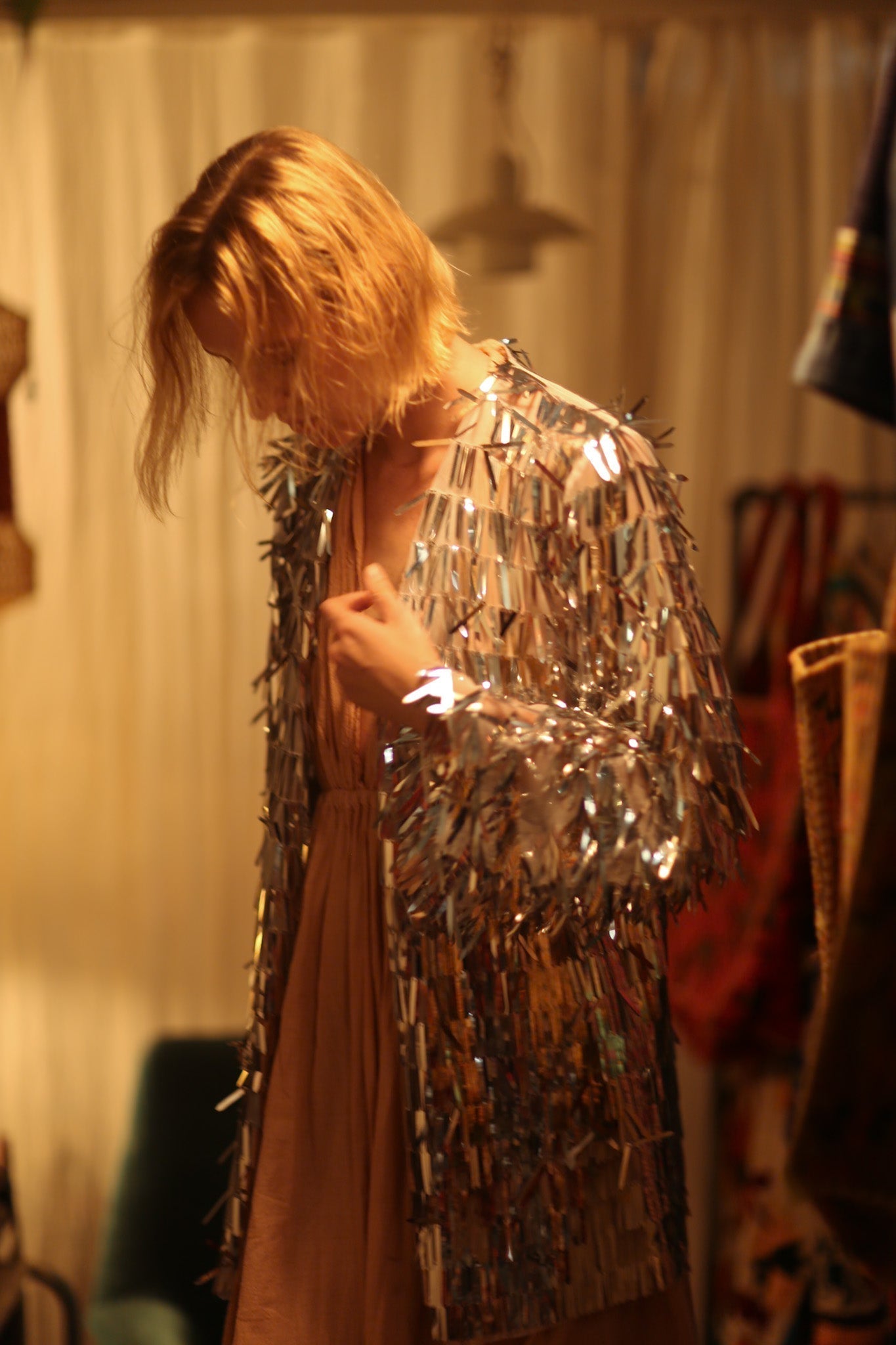 SEQUIN SILVER GLITTER KIMONO FRANKA - BANGKOK TAILOR CLOTHING STORE - HANDMADE CLOTHING