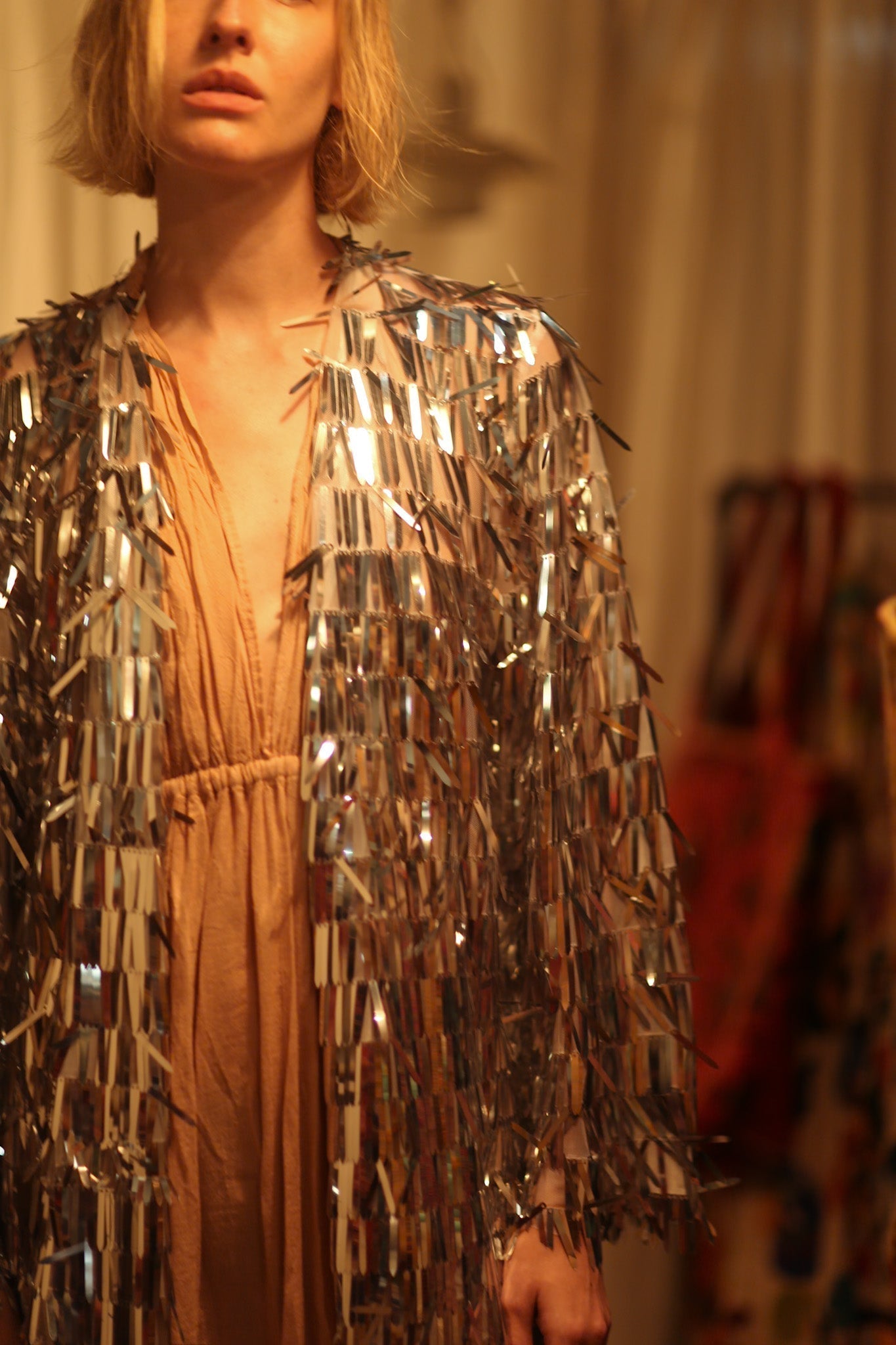 SEQUIN SILVER GLITTER KIMONO FRANKA - BANGKOK TAILOR CLOTHING STORE - HANDMADE CLOTHING