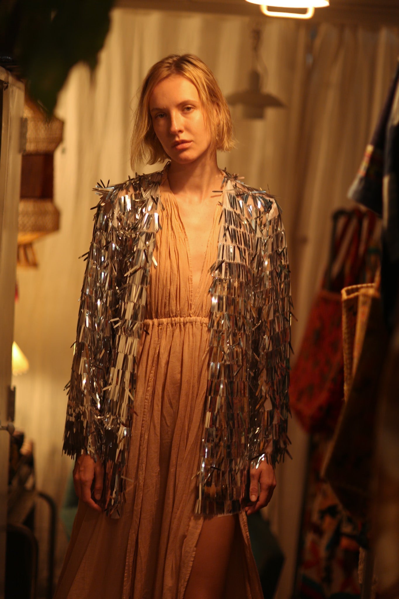 SEQUIN SILVER GLITTER KIMONO FRANKA - BANGKOK TAILOR CLOTHING STORE - HANDMADE CLOTHING