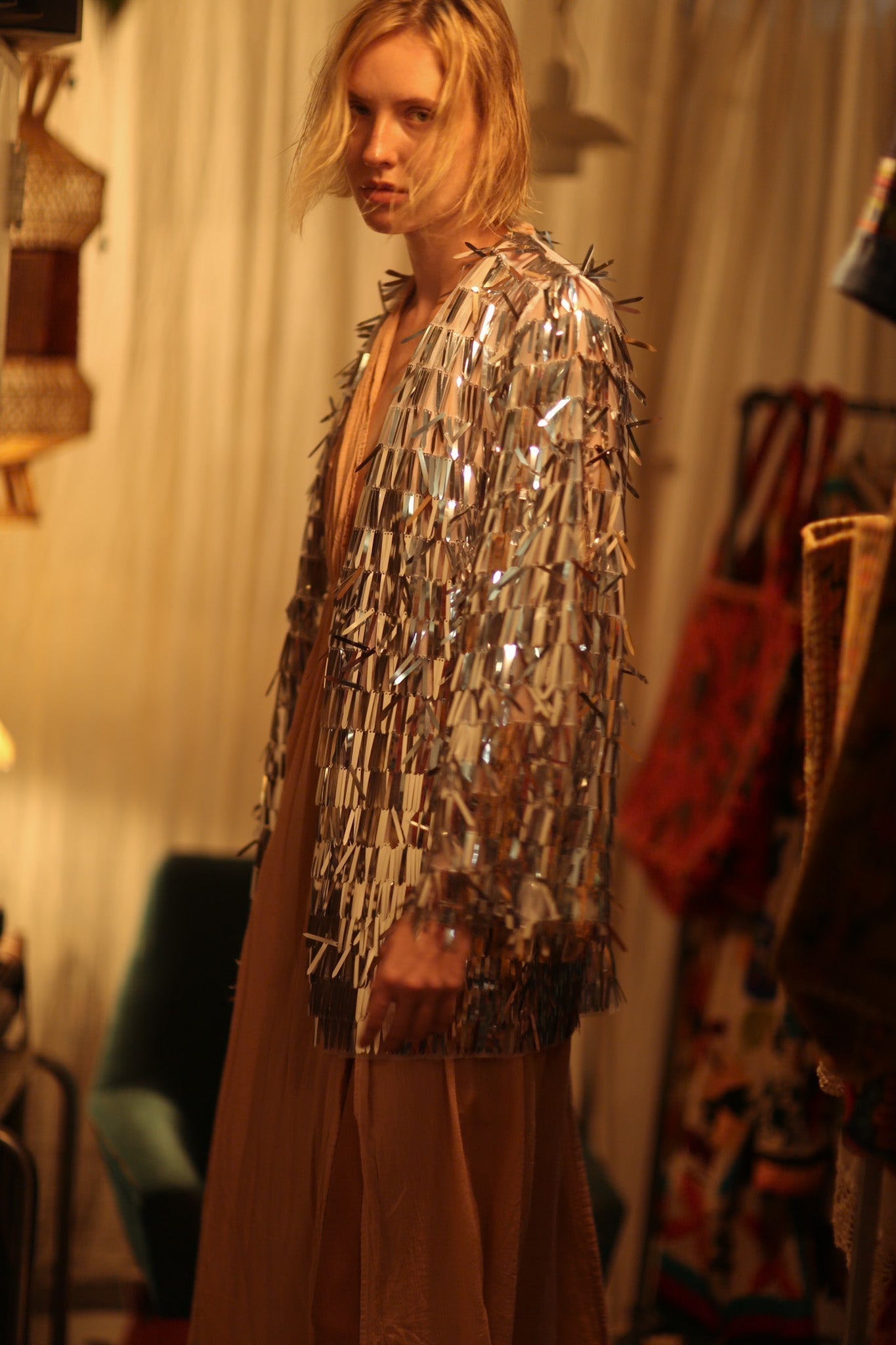SEQUIN SILVER GLITTER KIMONO FRANKA - BANGKOK TAILOR CLOTHING STORE - HANDMADE CLOTHING