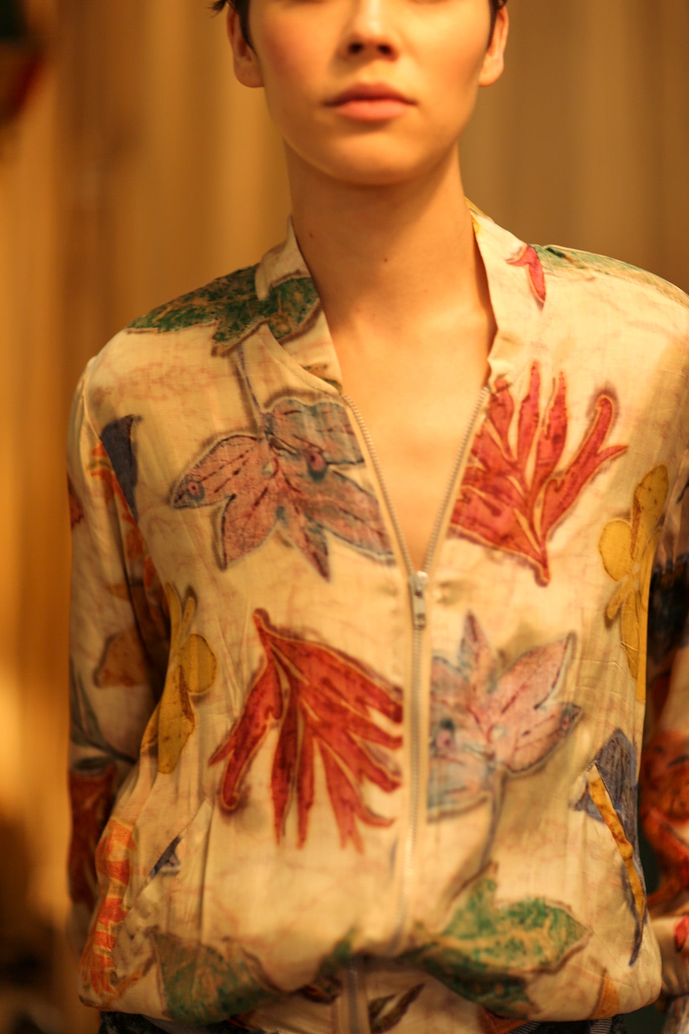 SILK BLOCK PRINT BOMBER JACKET ANCHA PRESSED FLOWERS - BANGKOK TAILOR CLOTHING STORE - HANDMADE CLOTHING