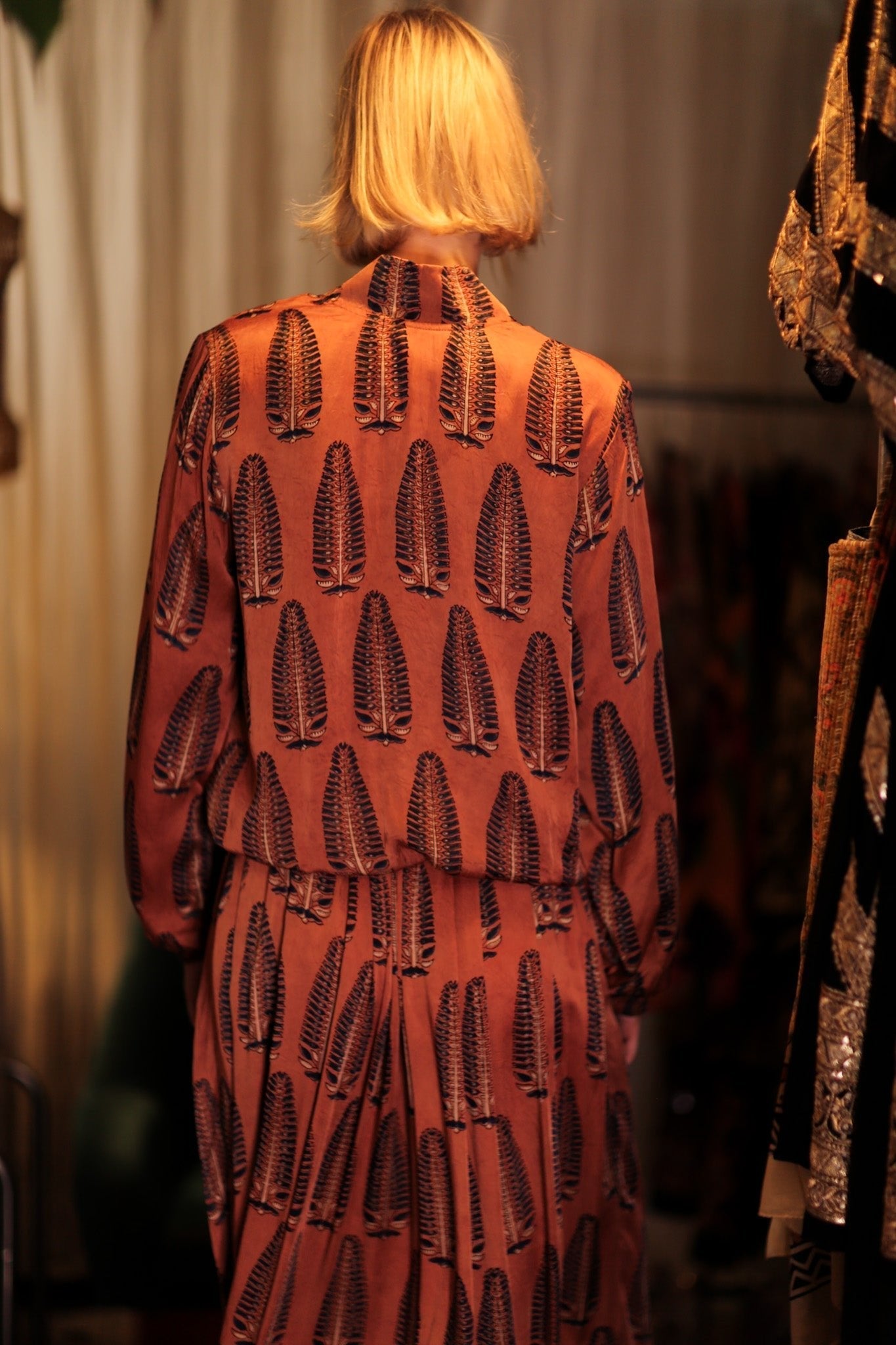 SILK BOMBER JACKET ANCHA BROWN LEAFES - BANGKOK TAILOR CLOTHING STORE - HANDMADE CLOTHING