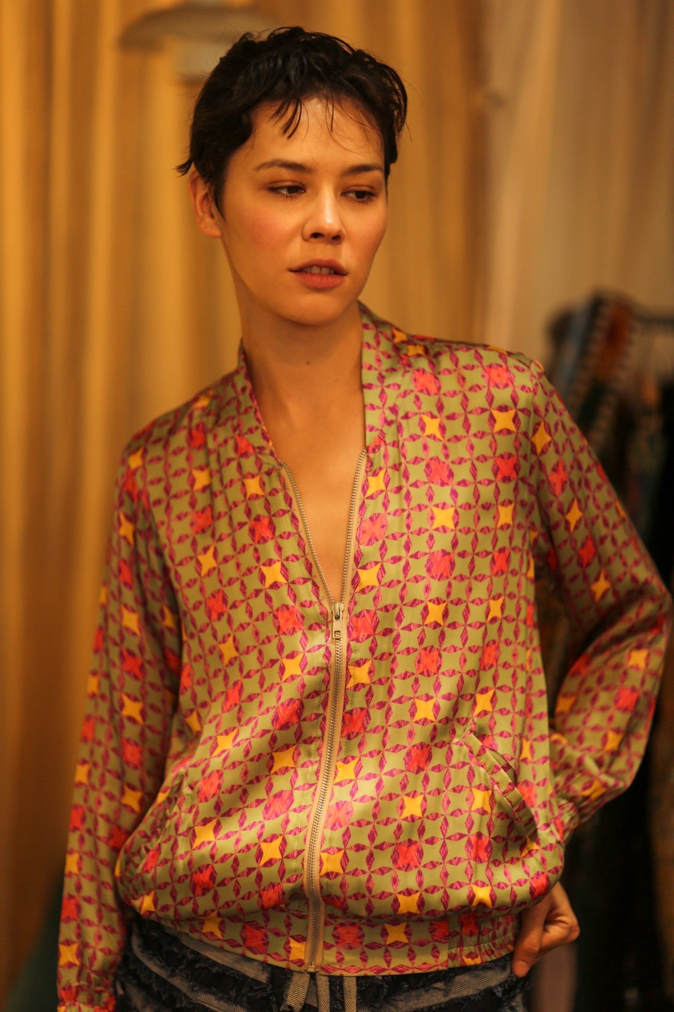 SILK BOMBER JACKET ANCHA GEOMETRIC - BANGKOK TAILOR CLOTHING STORE - HANDMADE CLOTHING