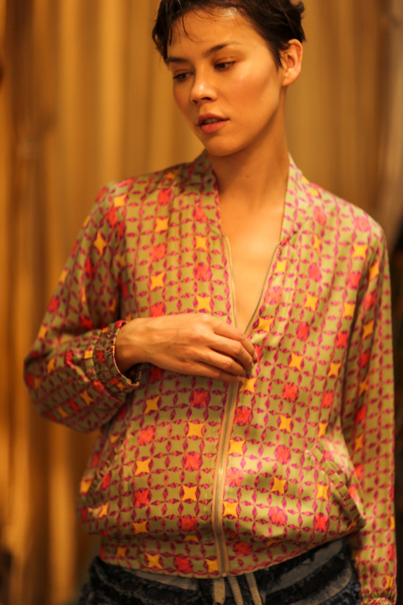 SILK BOMBER JACKET ANCHA GEOMETRIC - BANGKOK TAILOR CLOTHING STORE - HANDMADE CLOTHING