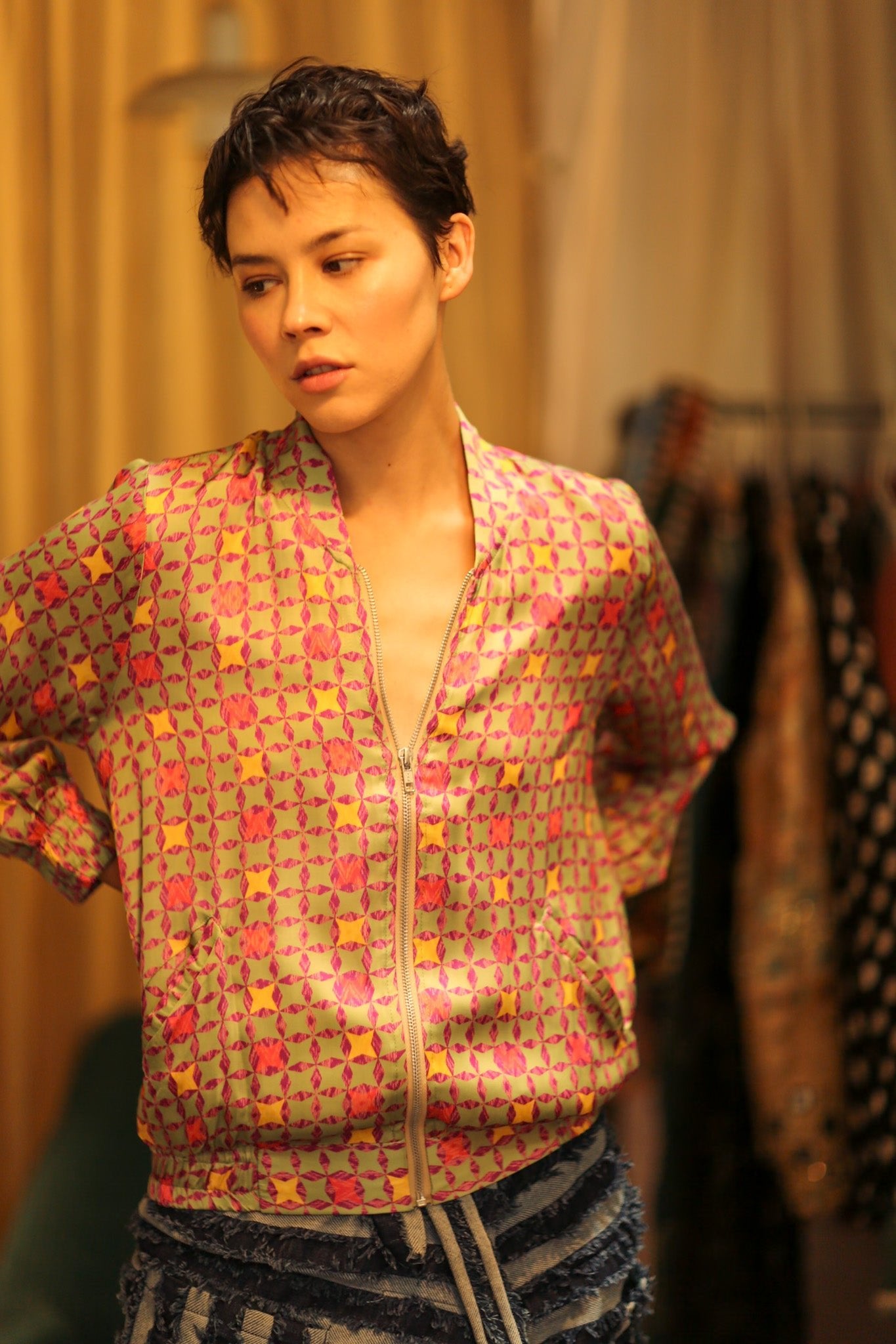 SILK BOMBER JACKET ANCHA GEOMETRIC - BANGKOK TAILOR CLOTHING STORE - HANDMADE CLOTHING