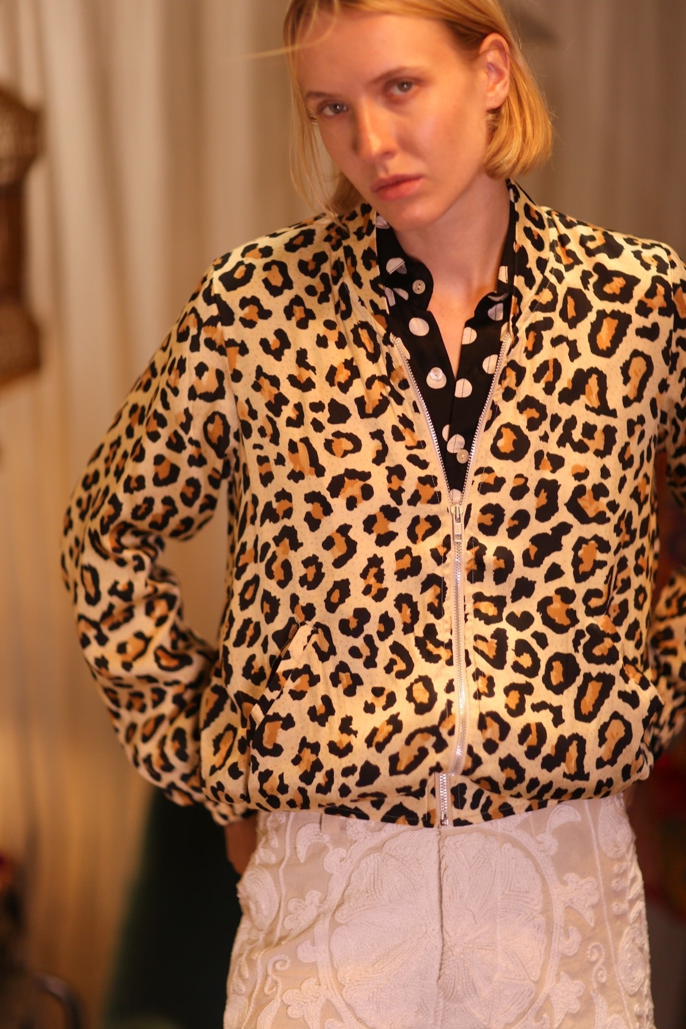 SILK BOMBER JACKET ANCHA LEO PRINT - BANGKOK TAILOR CLOTHING STORE - HANDMADE CLOTHING