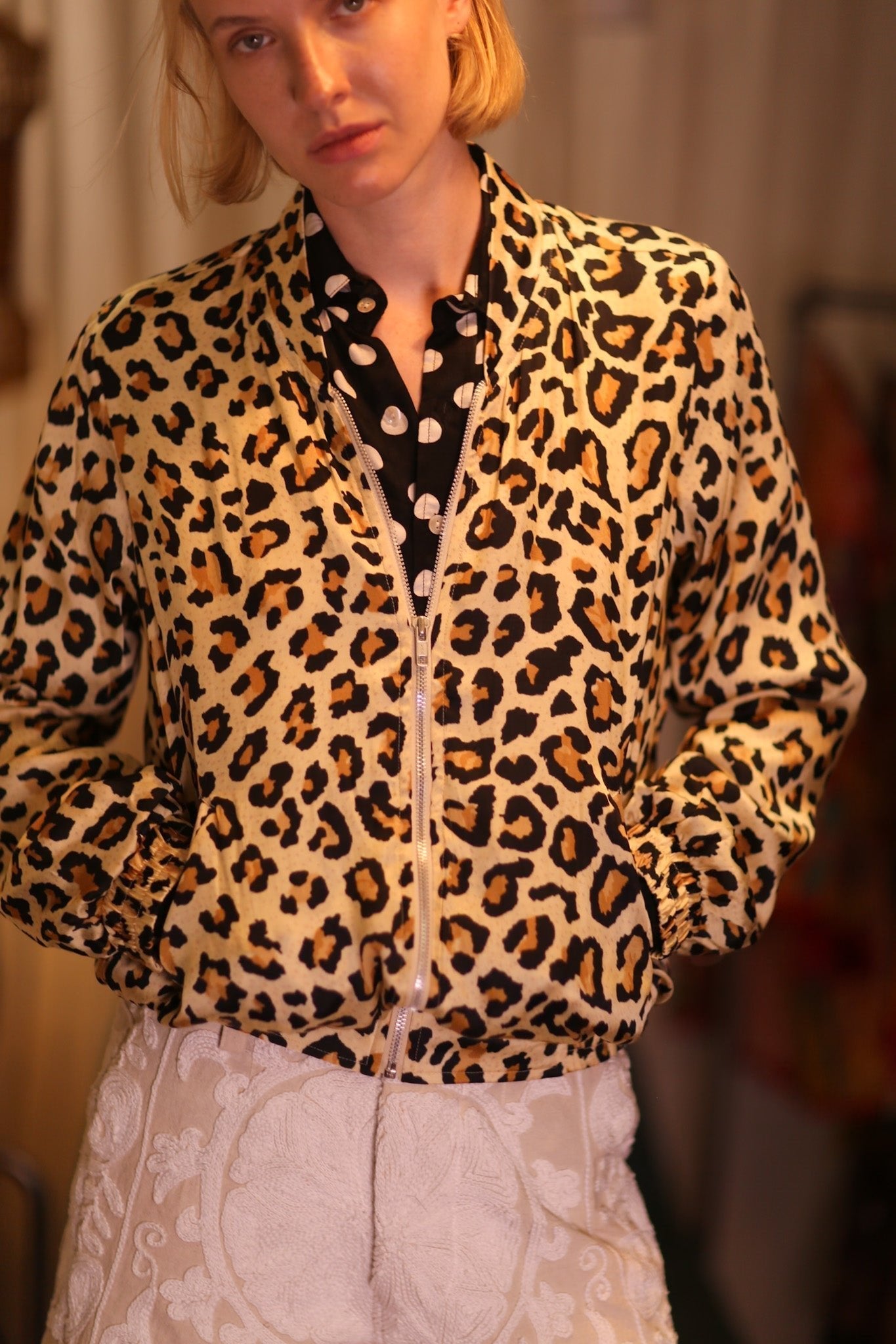 SILK BOMBER JACKET ANCHA LEO PRINT - BANGKOK TAILOR CLOTHING STORE - HANDMADE CLOTHING