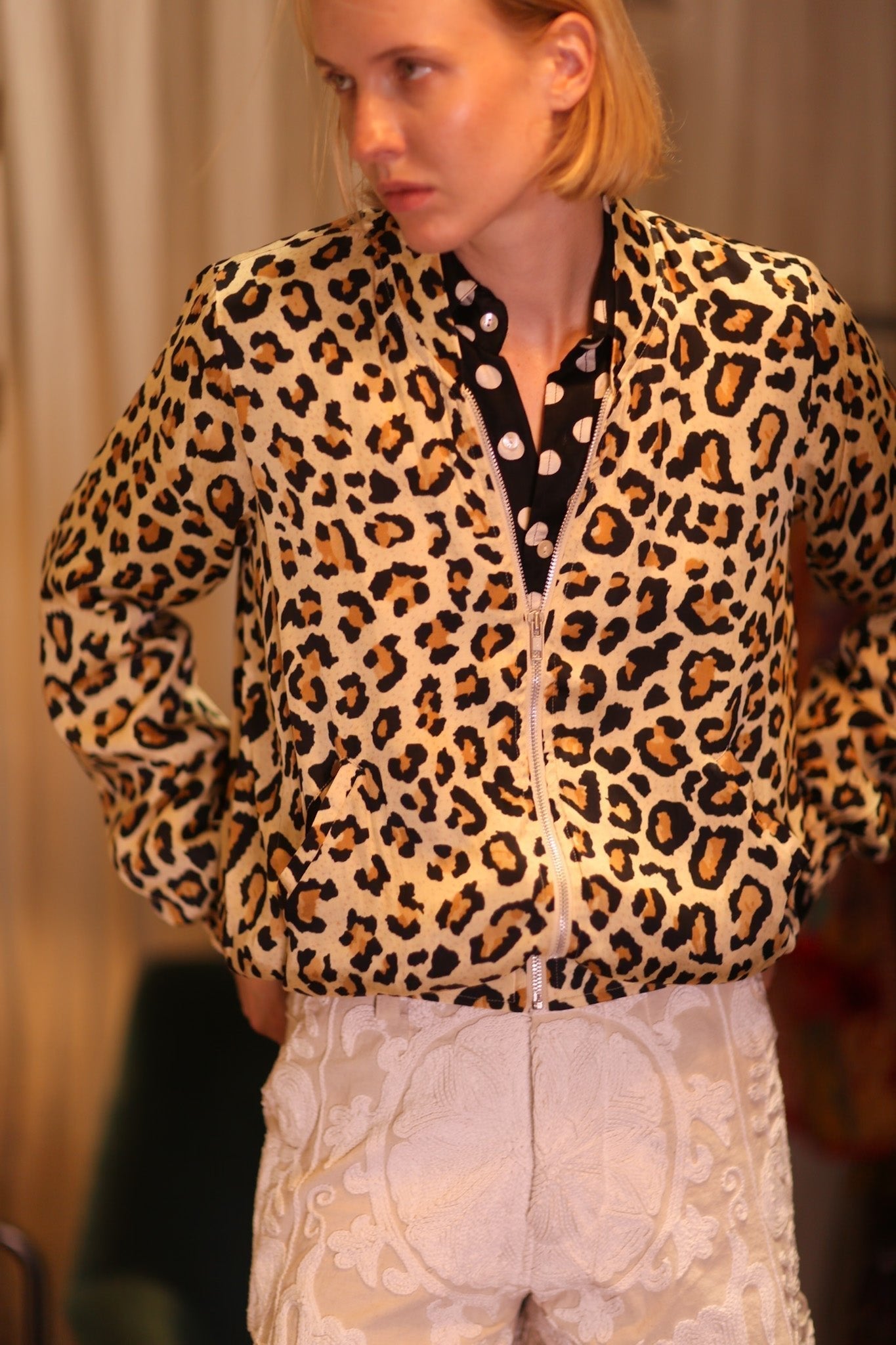 SILK BOMBER JACKET ANCHA LEO PRINT - BANGKOK TAILOR CLOTHING STORE - HANDMADE CLOTHING