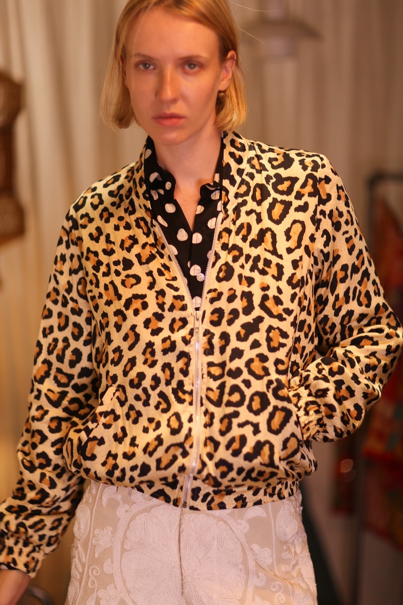 SILK BOMBER JACKET ANCHA LEO PRINT - BANGKOK TAILOR CLOTHING STORE - HANDMADE CLOTHING