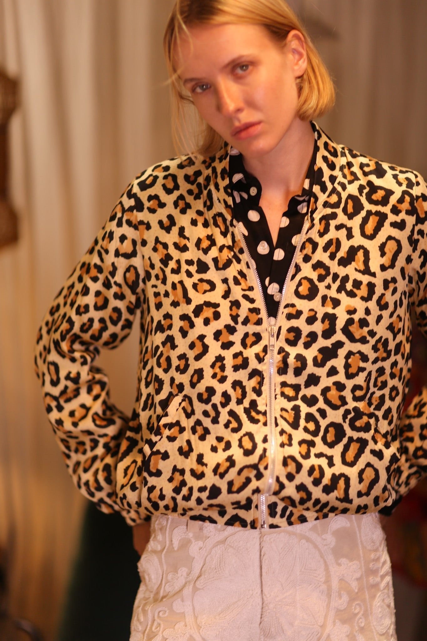 SILK BOMBER JACKET ANCHA LEO PRINT - BANGKOK TAILOR CLOTHING STORE - HANDMADE CLOTHING