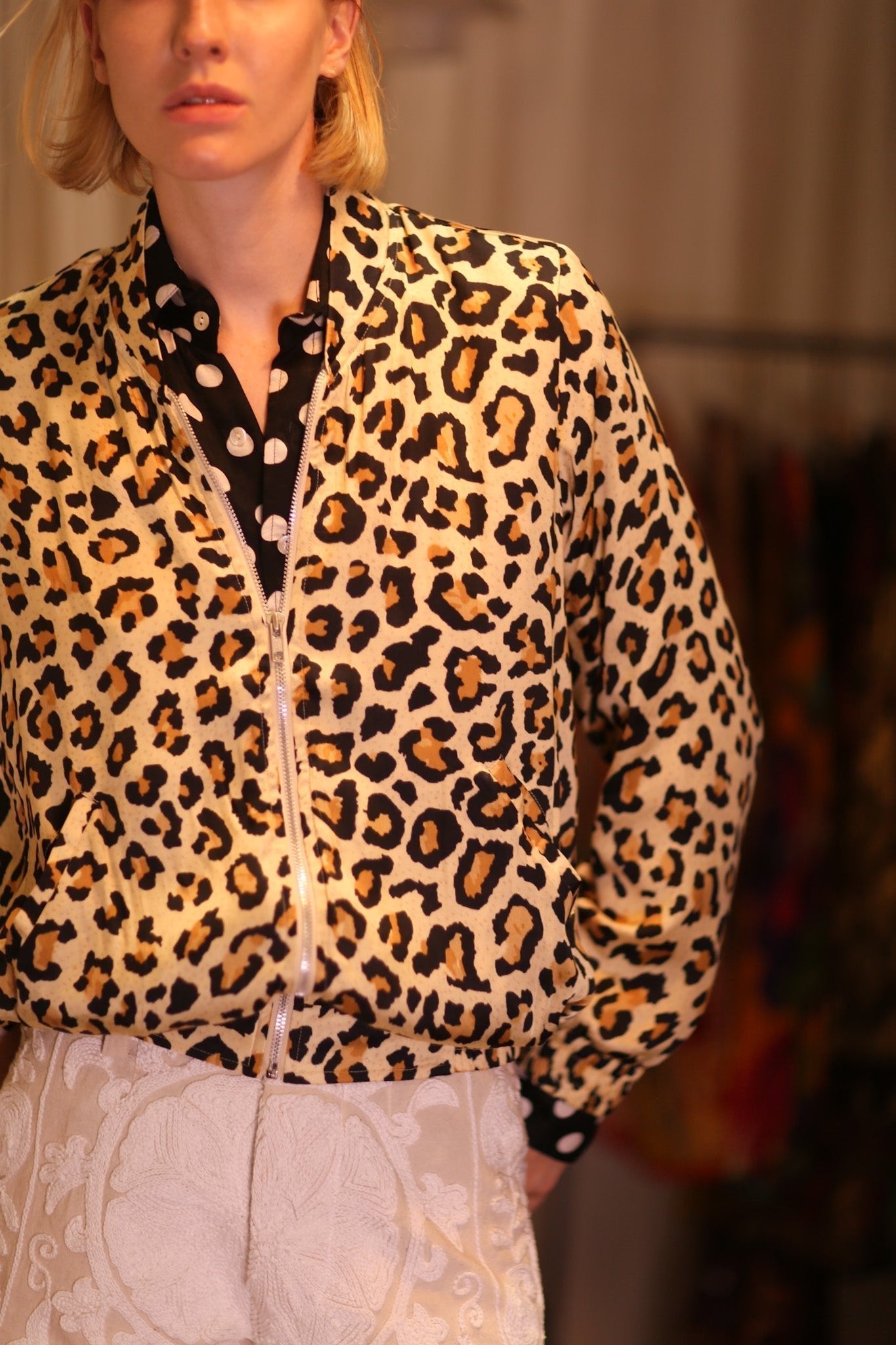 SILK BOMBER JACKET ANCHA LEO PRINT - BANGKOK TAILOR CLOTHING STORE - HANDMADE CLOTHING