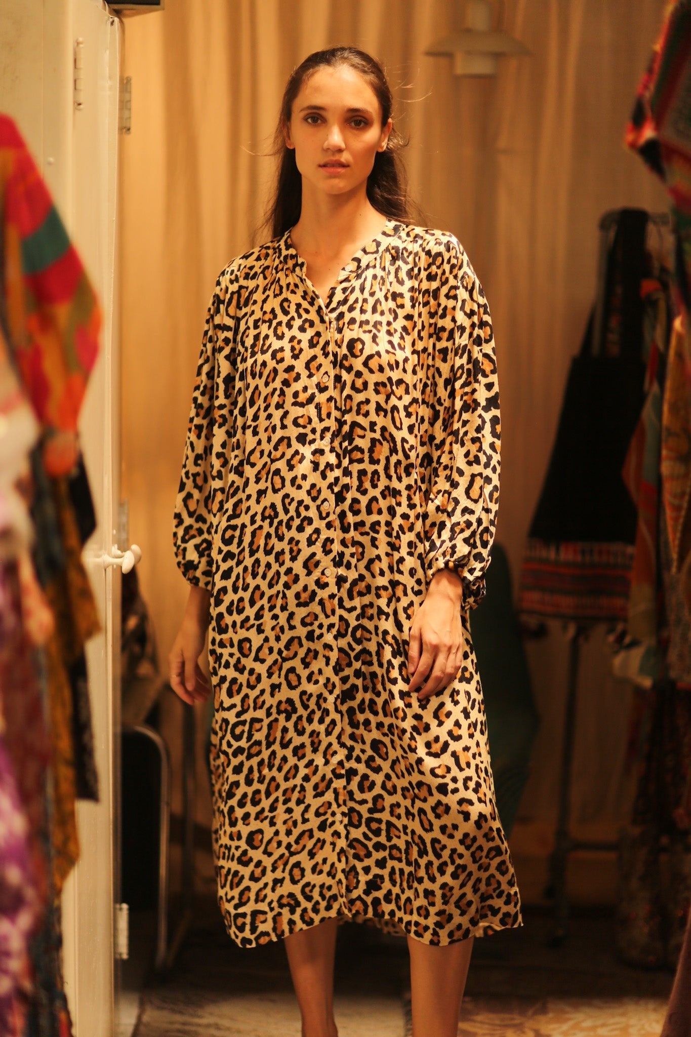 SILK DRESS ELIZABETH LEO PRINT - BANGKOK TAILOR CLOTHING STORE - HANDMADE CLOTHING